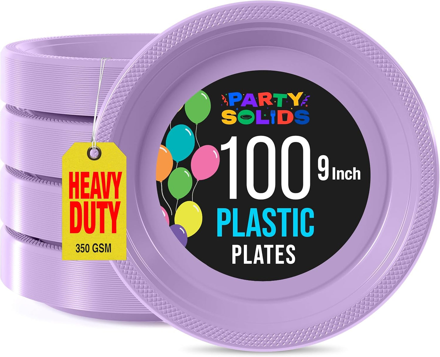 Exquisite Party Solids Lavender Plastic Plates For Party 9" Lavender Disposable Plates Heavy Duty 100 Pcs Plastic Dinnerware Sets Heavy Duty 350 GSM Disposable Dinnerware Set