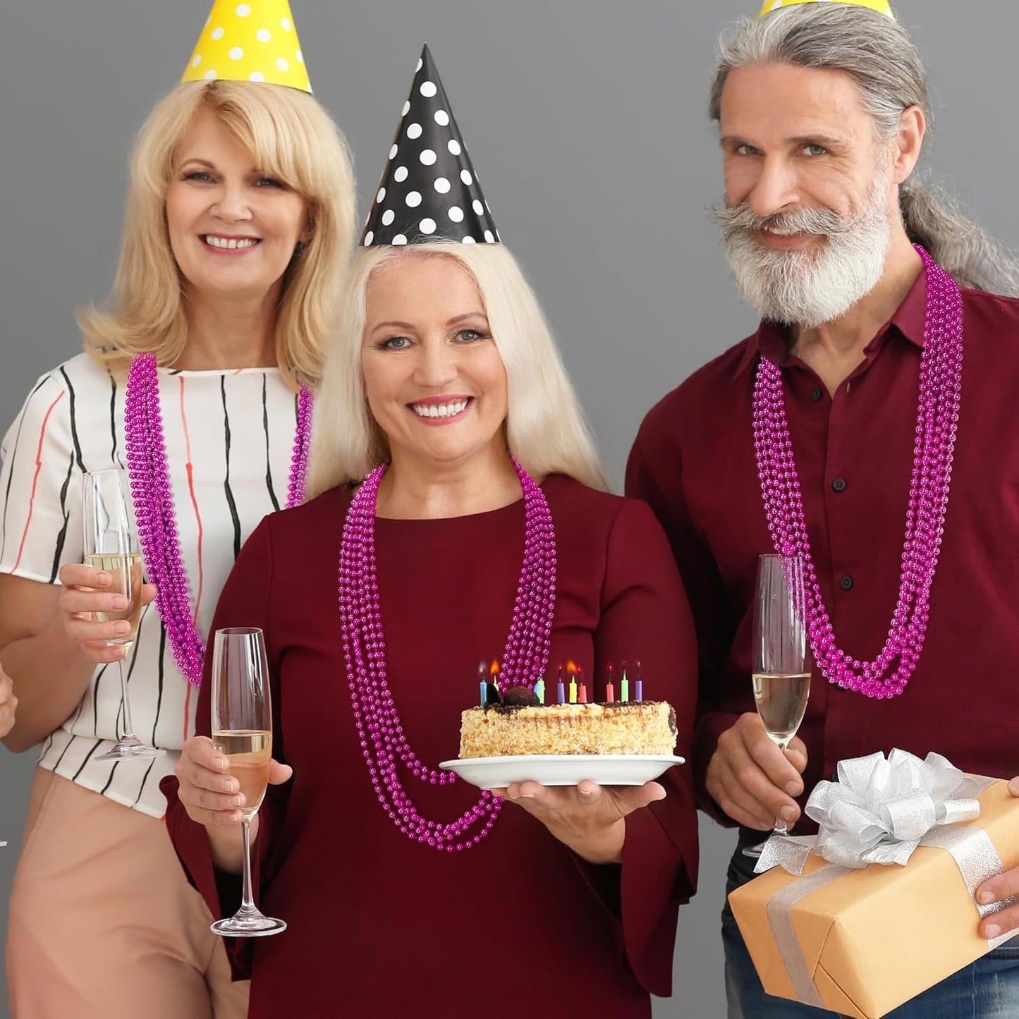 120PCS Mardi Gras Beads, 33 IN Bead Necklace, Rosered Mardi Gras Accessories, Party Costume Beads Parade Throws Bulk for Christmas Baby Shower Pirate Party Favors Supplies Decor