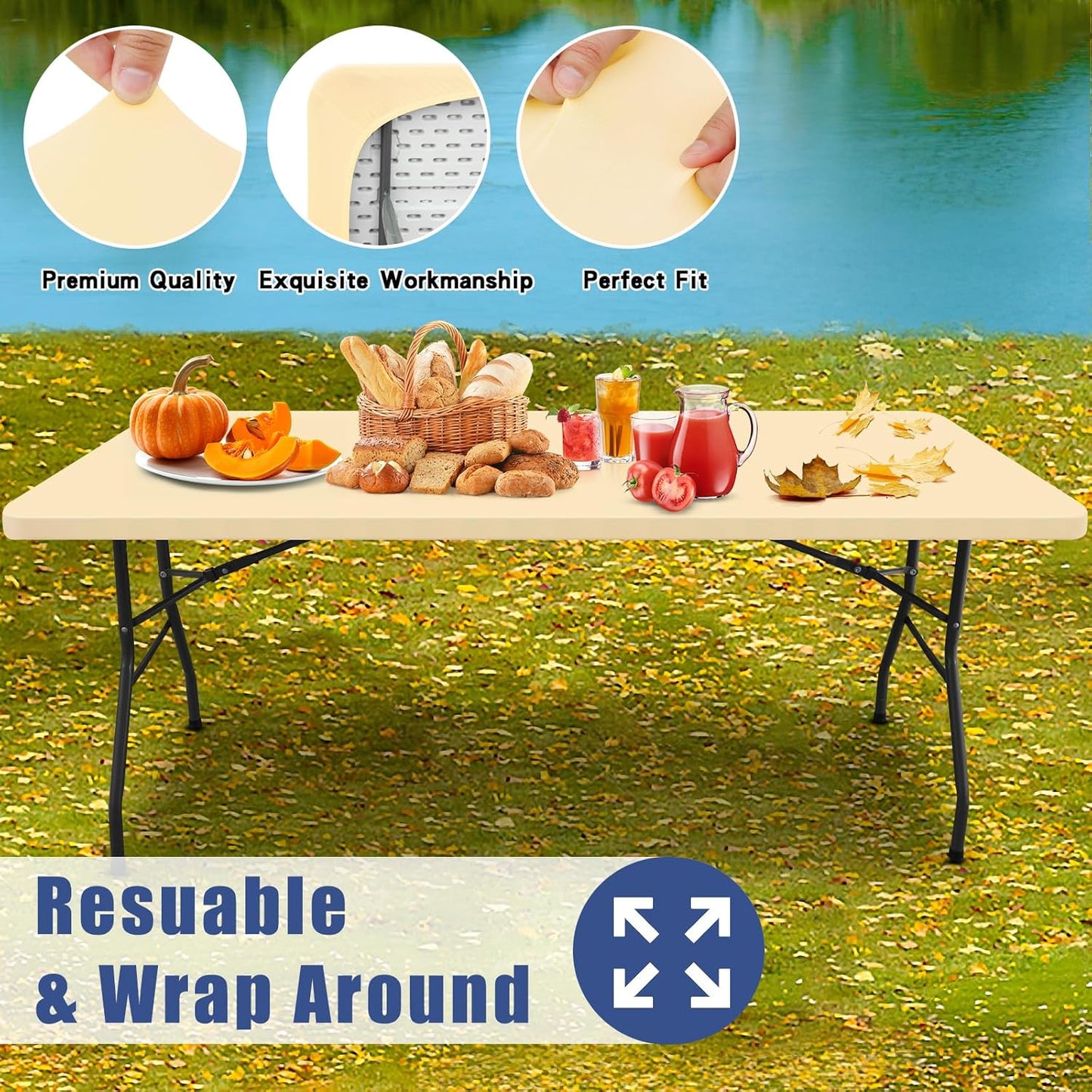 Spandex 4 Foot Rectangle Table Cloth 2 Pack, Elastic Fitted Tablecloths for Picnic, Stretch Washable Patio Table Cover for Outdoor, Camping, Banquet and Parties (Champagne, 30"x48")