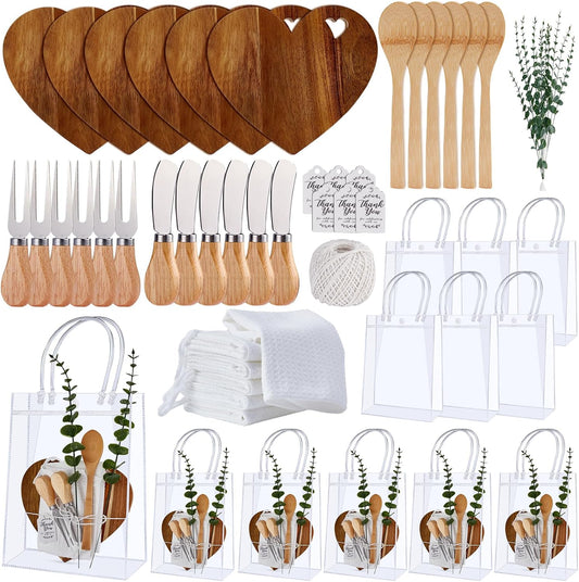 55Pcs Baby Shower Prizes for Game Winners 6 Sets Charcuterie Board with Spoons Butter Spreaders Forks Plaid Towel Thanks Card and Gift Bags for Bridal Shower Favors Party (Heart Shaped)