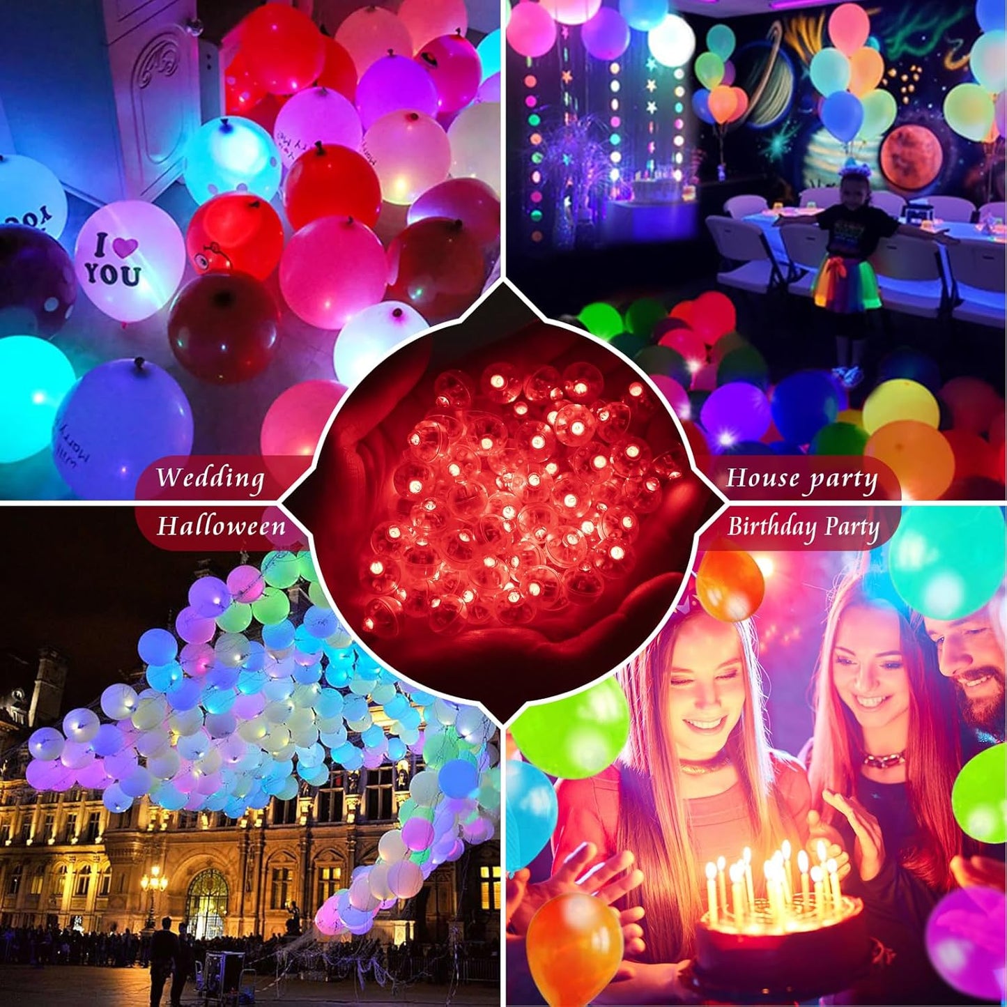 50pcs Balloon Lights Mini Led Lights Round Long Standby Time Ball Lamps Paper Lantern Balloons Lamps for Birthday Party Christmas Halloween Decoration Red