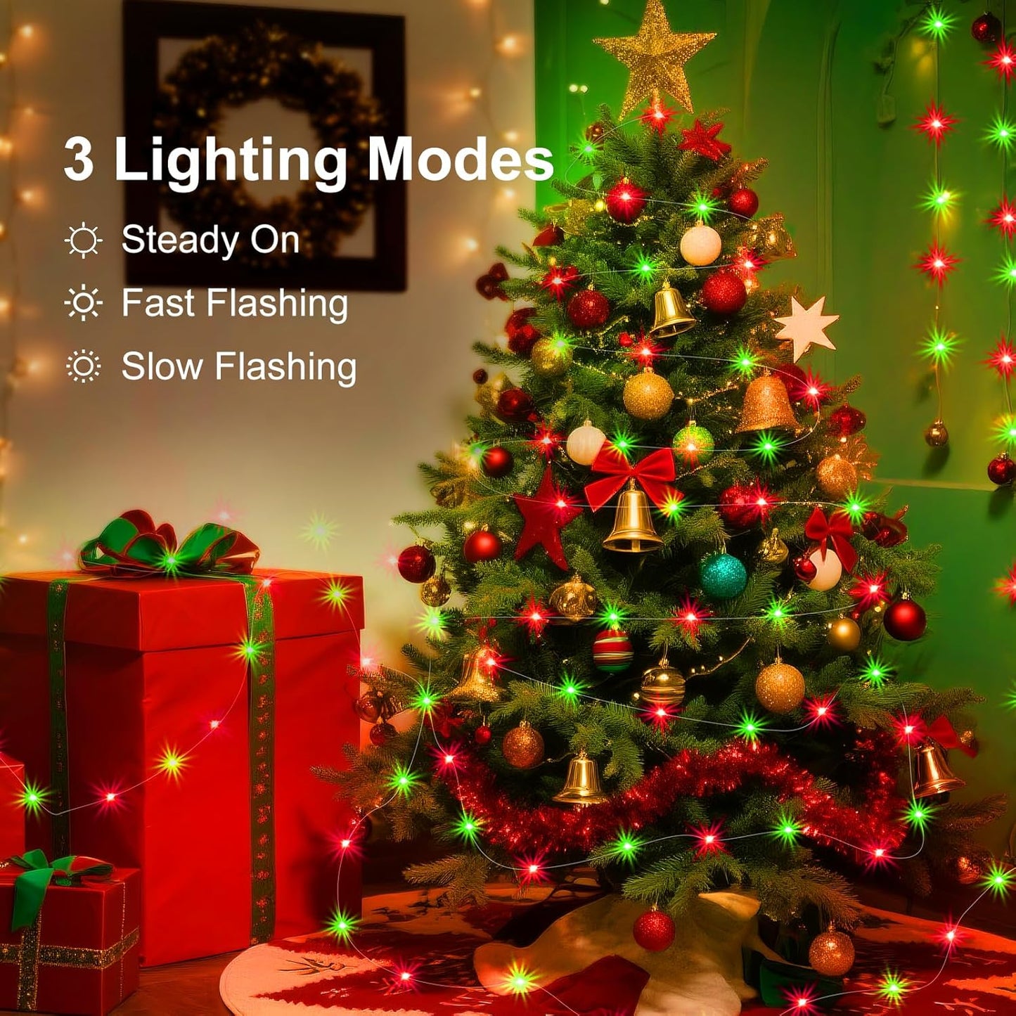 ZGWJ 8 Pack Christmas Fairy Lights Battery Operated, 7ft 20LED Mini Fairy String Lights Silver Wire 3 Modes Waterproof for Christmas Tree DIY, Parties, Bedroom Decorations Red&Green