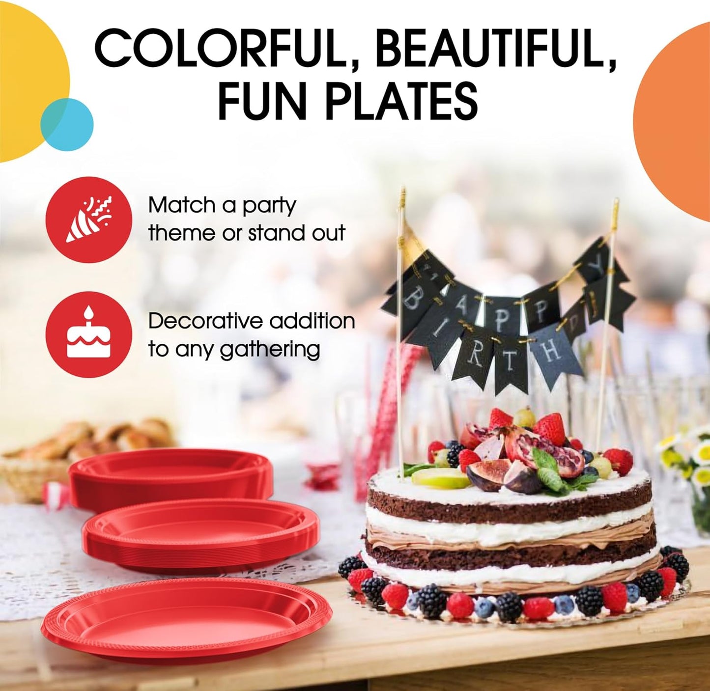 Exquisite Party Solids Red Plastic Plates For Party 7" Red Disposable Plates Heavy Duty 100 Pcs Plastic Dinnerware Sets Heavy Duty 350 GSM Disposable Dinnerware Set
