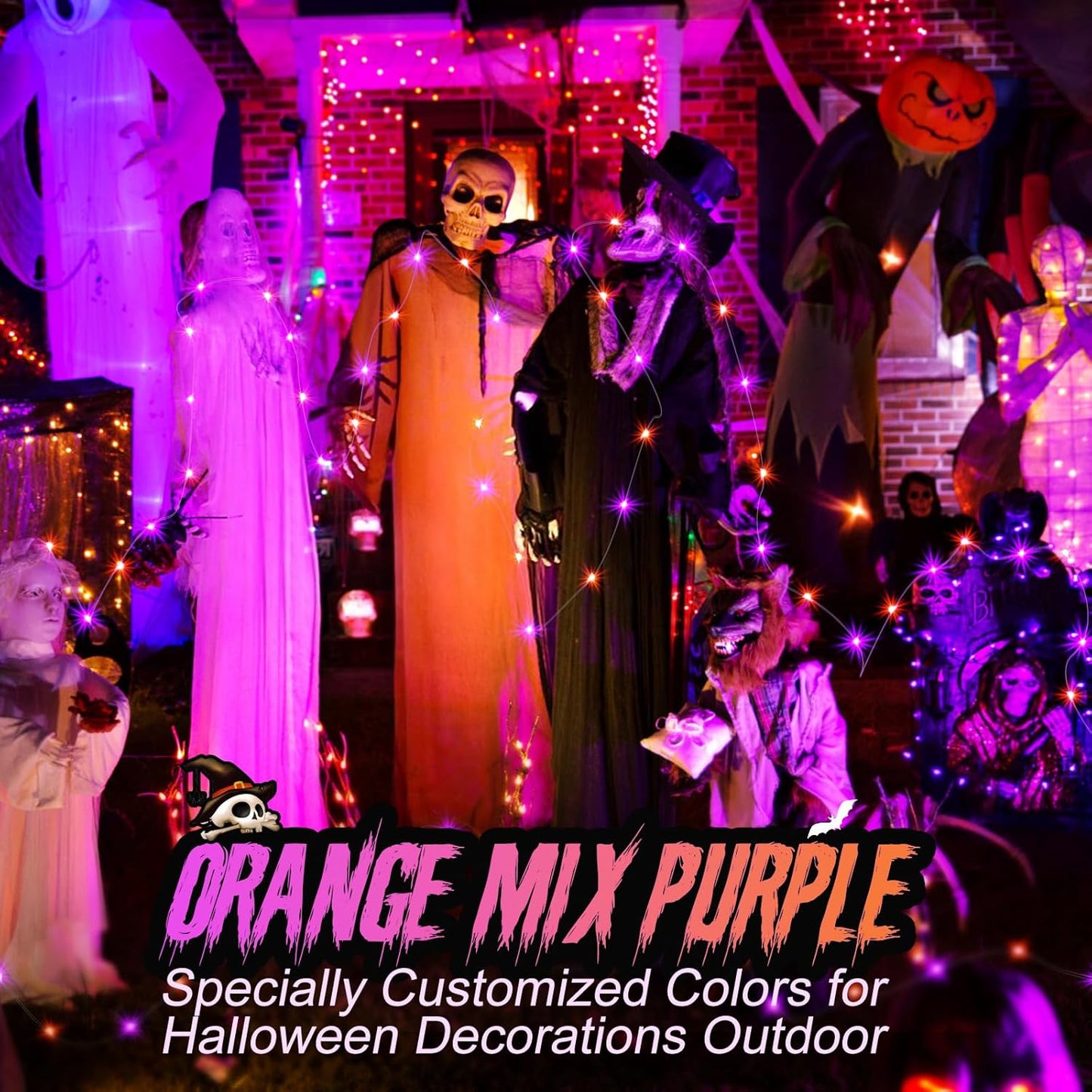 ZGWJ 8 Pack Halloween Fairy Lights Battery Operated, 7ft 20 Mini LED Fairy String Lights Silver Wire 3 Modes for DIY, Parties, Wedding, Bedroom, Halloween Decoration Orange&Purple