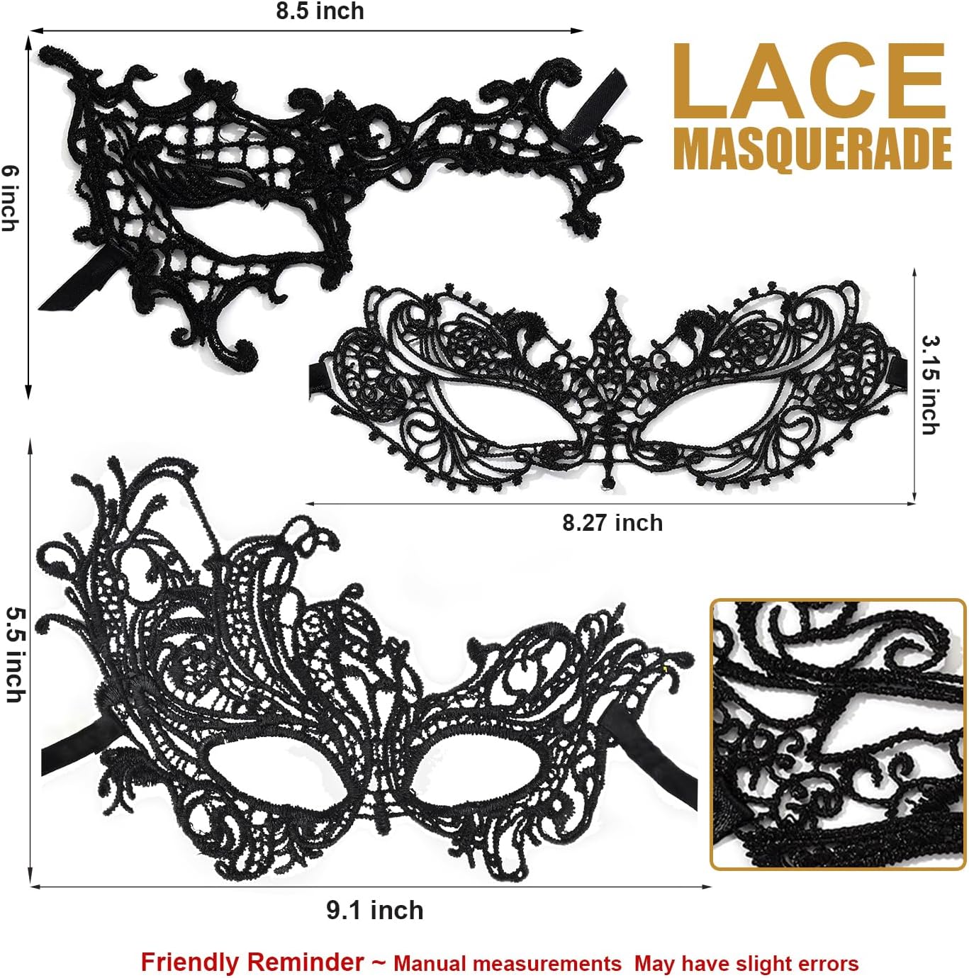 Masquerade Mask for Women Lace Masks for Venetian Party Costume Halloween Carnival