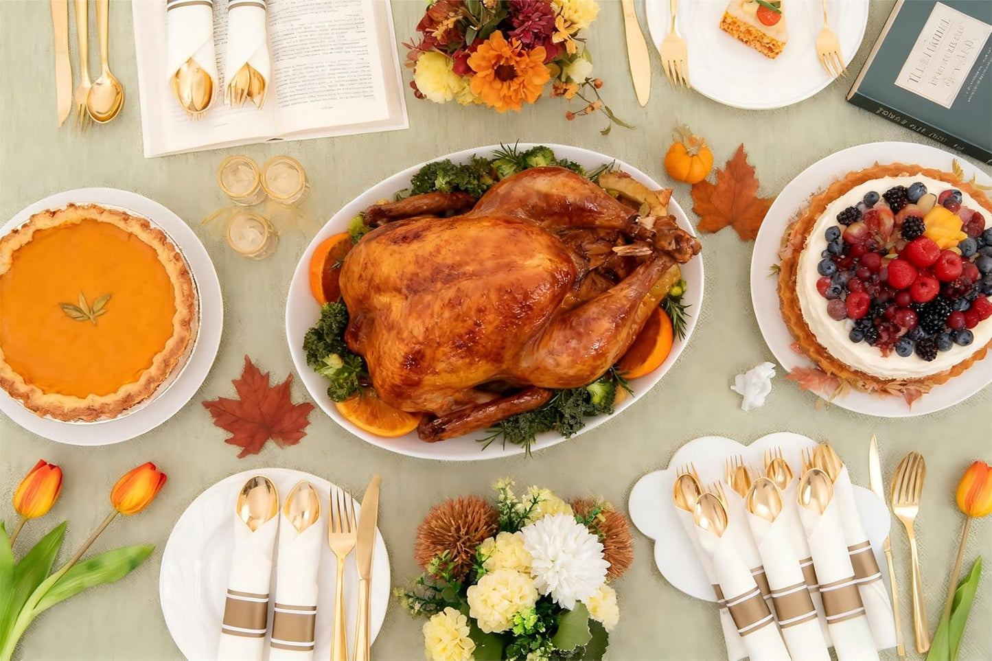 Liacere 100Pack Pre Rolled Gold Silverware and Napkin-Disposable Gold Plastic Utensils-Wrapped Plastic Cutlery Set with Napkin:100 Forks,100 Knives,100 Spoons,100 Napkins for Wedding&Thanksgiving