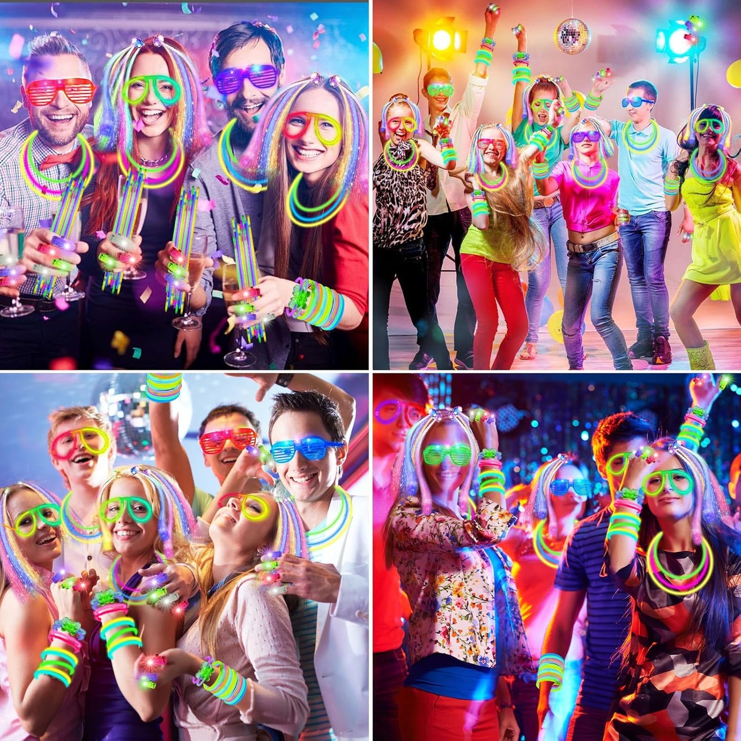 Glow in the Dark Party Supplies, 264 PCS Light Up Party Favors with LED Glasses,Glow Sticks,Finger Lights,LED Hair Clips,Slingshot,Glasses Molds,Butterfly Bracelet for Birthday,Raves,New Year
