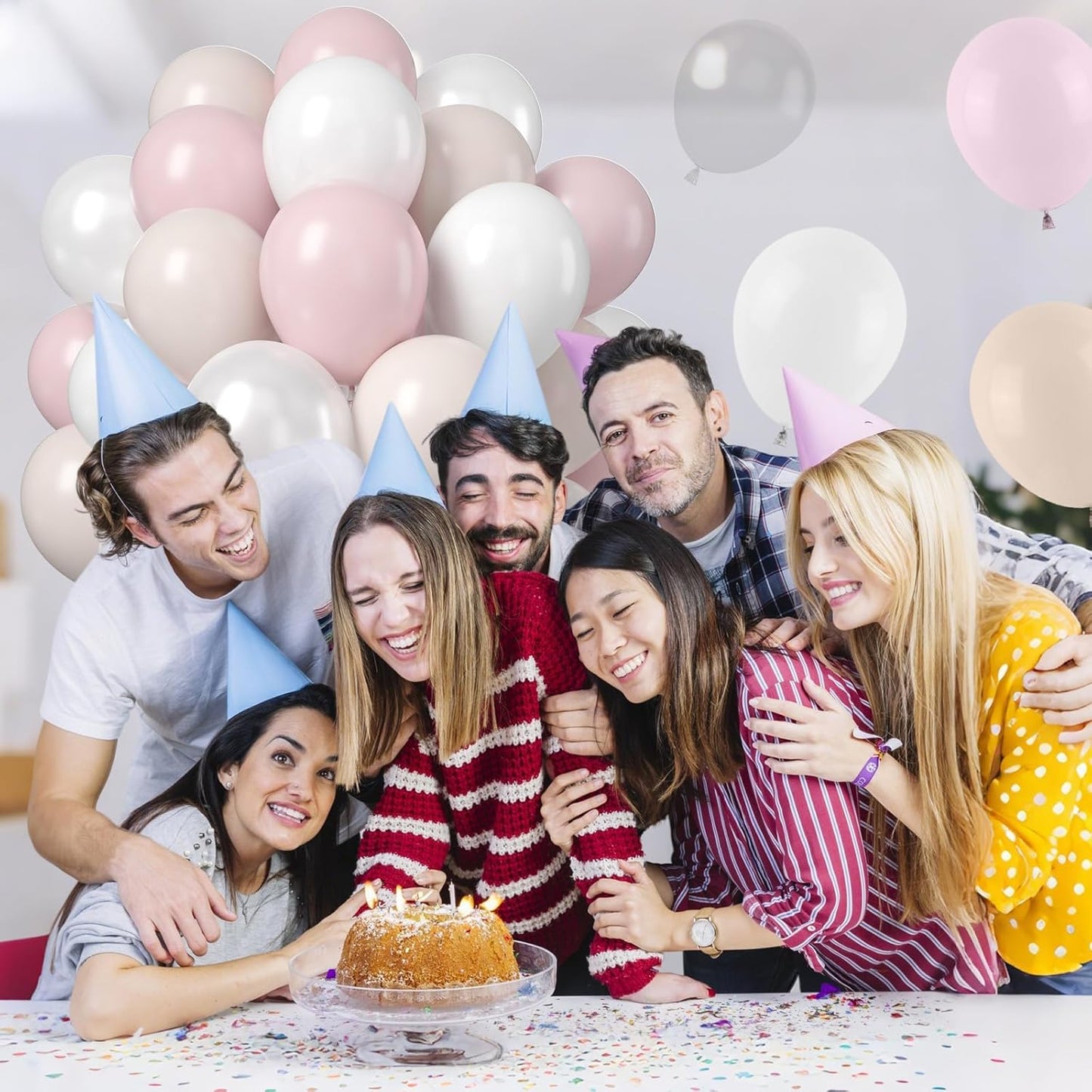 Blush Pink Balloons, 50 PCS 12 Inch Double Stuffed Nude Cream Dusty Pink White Sand Latex Balloons for Bridal Baby Girls Shower Boho Bachelorette Birthday Wedding Party Decorations