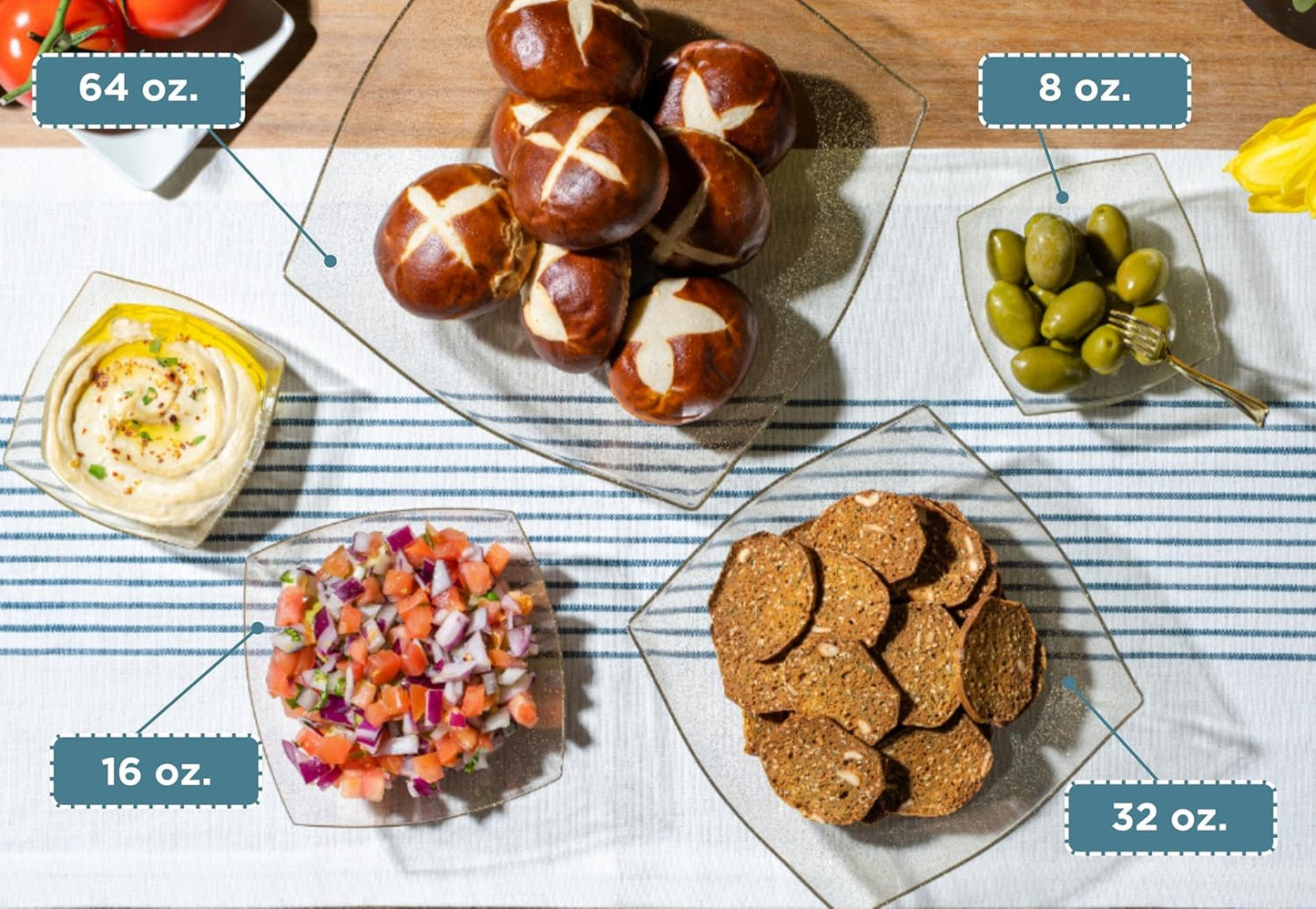 Posh Setting - Gold Glitter Plastic Serving Bowls for Party (16oz - 4 Pack) Square, Disposable, Candy Containers for Candy Buffet