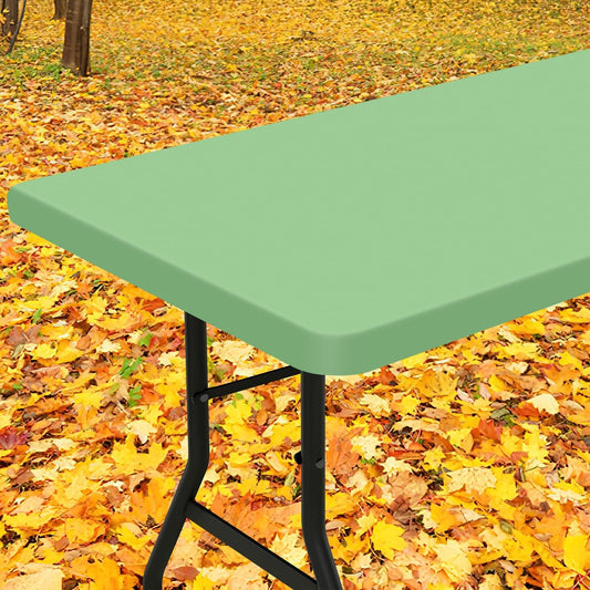 Smiry Rectangle Tablecloth, Elastic Fitted Flannel Backed Vinyl Tablecloths for 8ft Folding Tables, Waterproof Wipeable Table Covers for Indoor, Outdoor, Picnic and Camping (Sage Green, 30"x96")