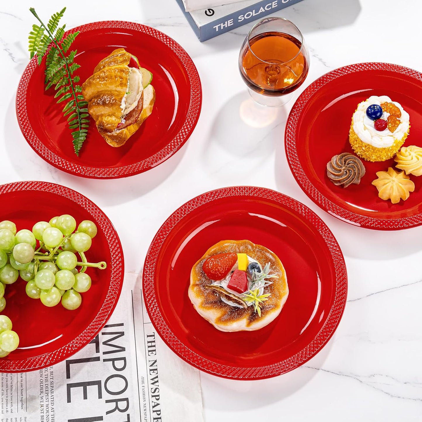 WELLIFE 9 Inch Plastic Plates Red 50 Count Disposable Plate for Party, Plates for Dinner Dessert Supplies Birthday Camping BBQ Baby Shower