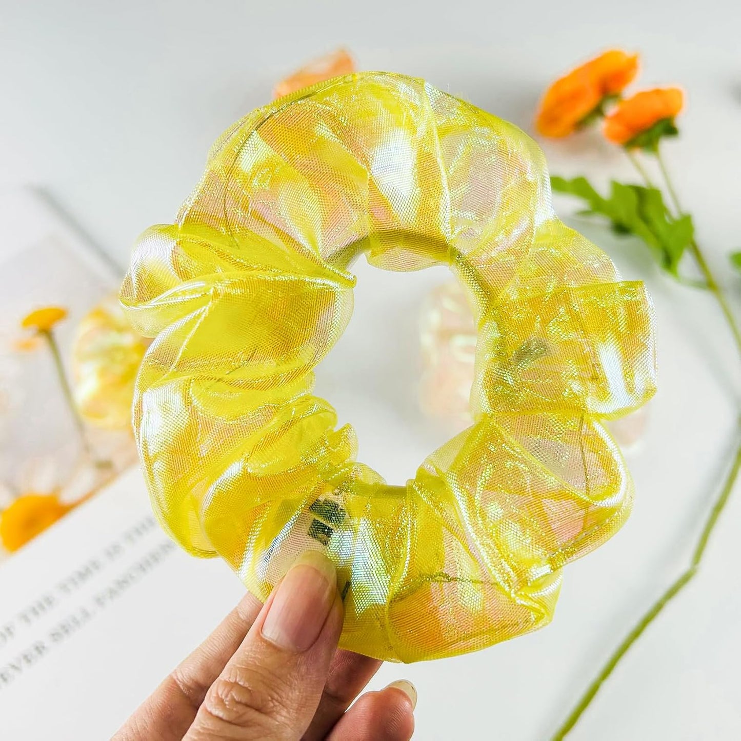 4Pcs Light Up Scrunchies for Women Girl, Multi Light Modes LED Scrunchy, Hair Tie, Glow in The Dark Hair Accessories, Orange Set for Rave Party, Christmas Festival, Neon Glow Party