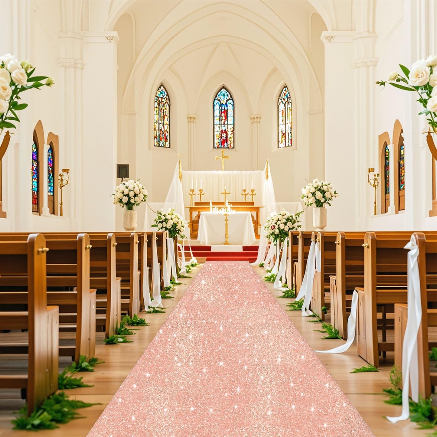 FUHSY Rose Gold Wedding Aisle Runner Sequin Aisle Runners for Weddings 4FT x 15FT Glitter Carpet Runner Rug Wedding Floor Runners Glitter Runway Carpet for Ceremony Bridal Shower Decoration