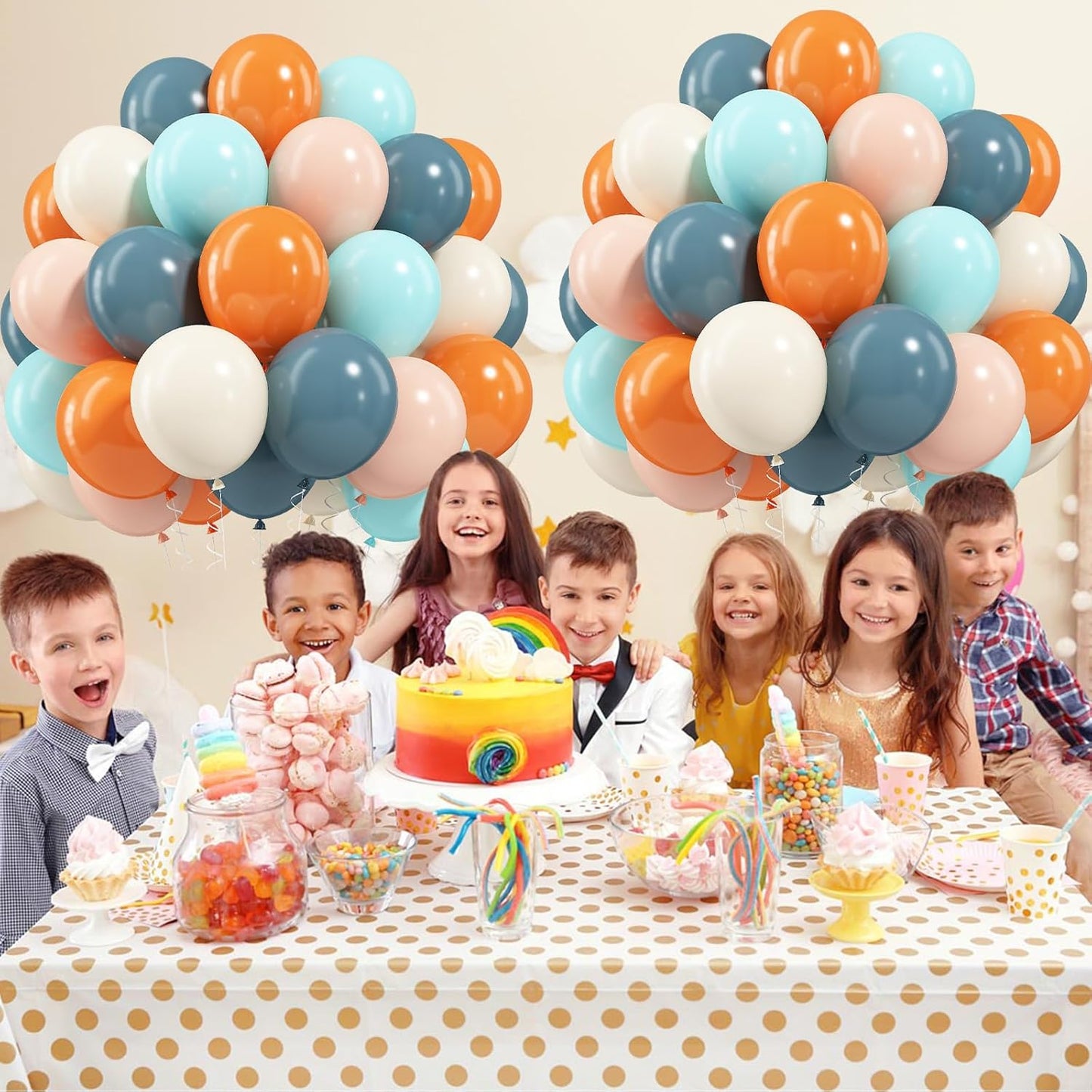 Orange and Blue Balloons, 60 PCS 12 Inch Retro State Blue Pastel Teal Orange Nude Sand White Helium Latex Party Balloons for Boys Birthday Baby Shower Graduation Outer Space Theme Party Decorations