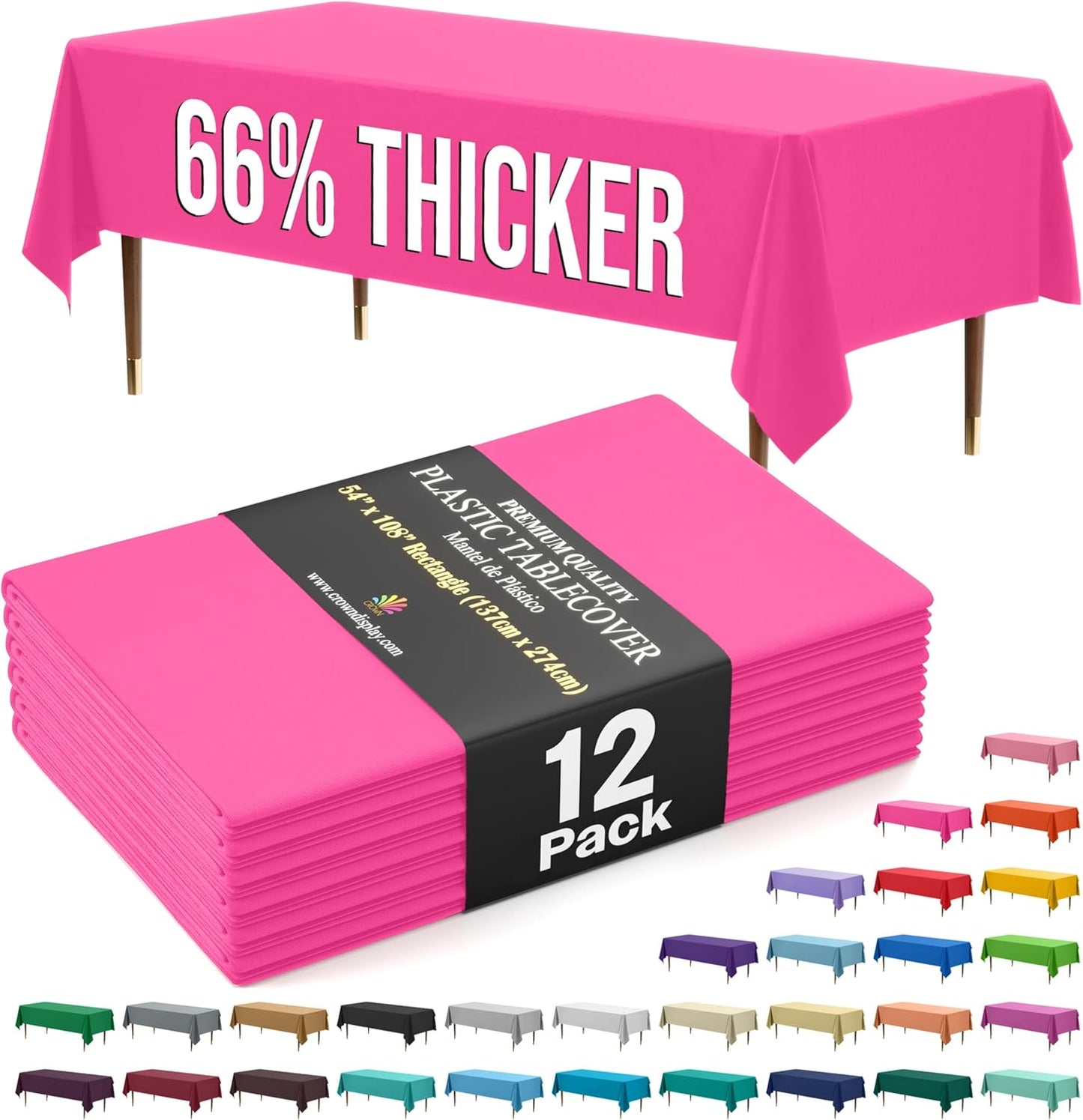 Exquisite 66% Thicker Premium Plastic Table Cloth Rectangle Table Cover 0.5 Mil 12 Pack Cerise Table Cloth 54 Inch x 108 Inch Disposable Tablecloth Won't Tear Easily Like Cheap Thin Brands