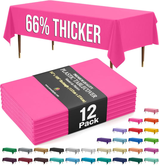 Exquisite 66% Thicker Premium Plastic Table Cloth Rectangle Table Cover 0.5 Mil 12 Pack Cerise Table Cloth 54 Inch x 108 Inch Disposable Tablecloth Won't Tear Easily Like Cheap Thin Brands