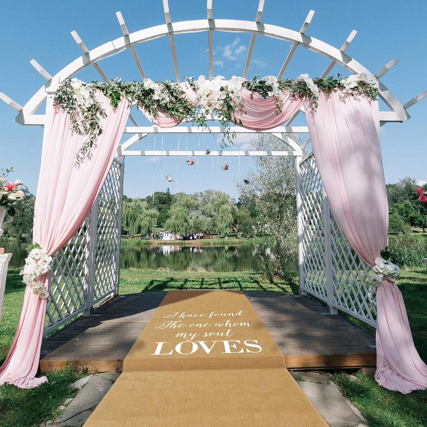 Tudomro 40 Inch x 15 Ft Extra Long Natural Burlap Wedding Aisle Runner Outdoor Jute Burlap Aisle Runner for Wedding Ceremony Rustic Indoor Carpet for Walkway (Love Style)