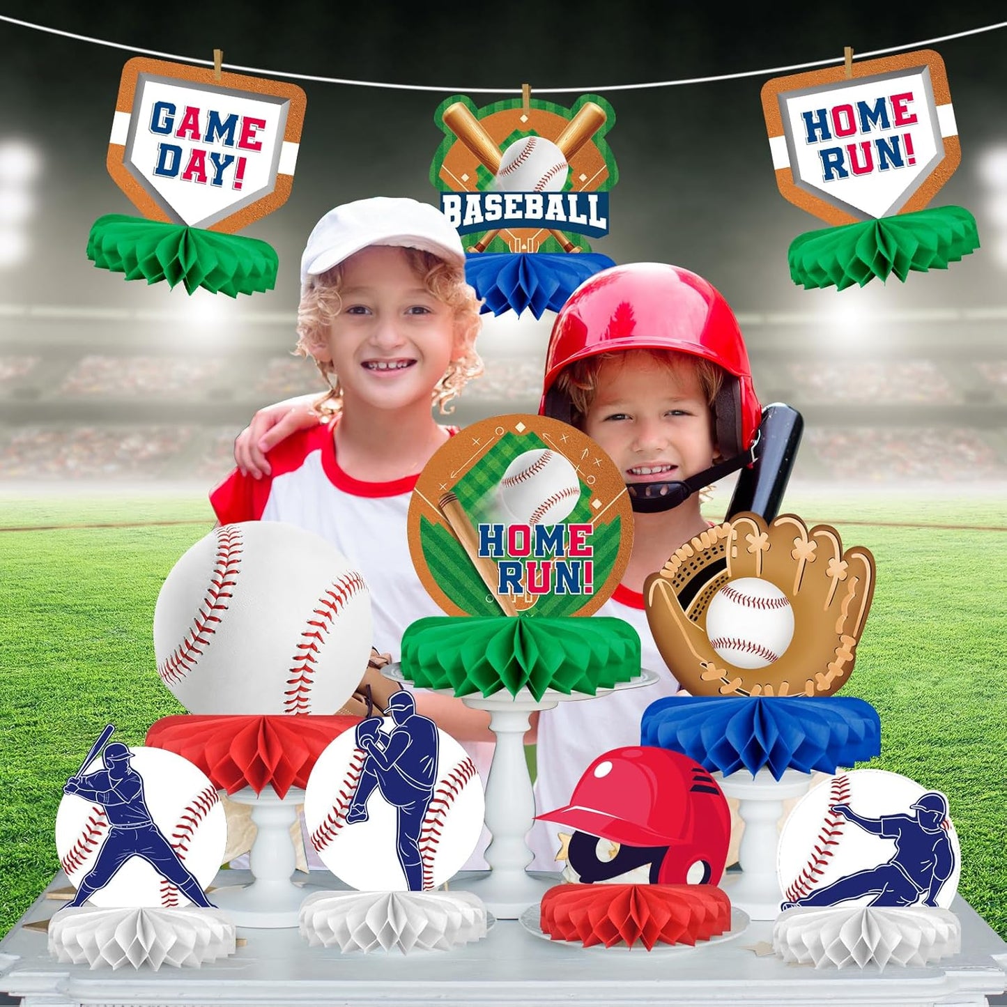 Baseball Party Supplies:Baseball-Themed Honeycomb Centerpiece for Baseball Birthday & Gameday Celebrations - Essential Decorations & Favors