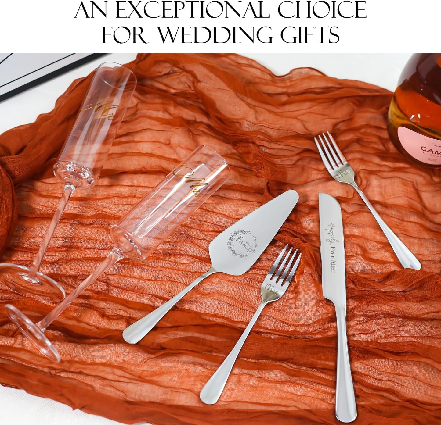 Wedding Champagne Flutes Cake Knife and Server set,mr. and mrs. Champagne Flutes for Newly engagement,Bridal Shower Gifts,Wedding Gifts Engagement present for couple