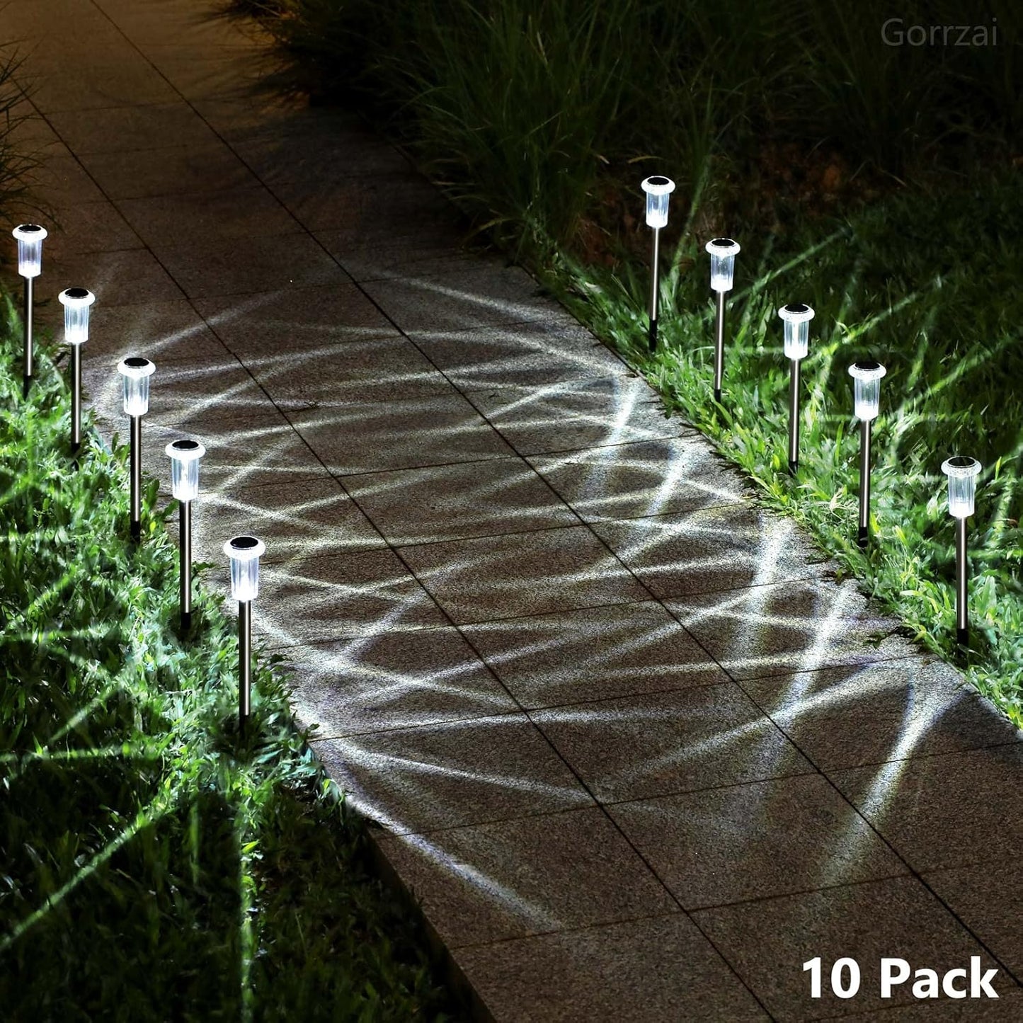 15 Pack Solar Pathway Lights Solar Lights Outdoor, Led Waterproof Yard Walkway Lighting Stainless Steel Garden Stake for Outside, Path, Landscape, Driveway, Backyard (Cold White)