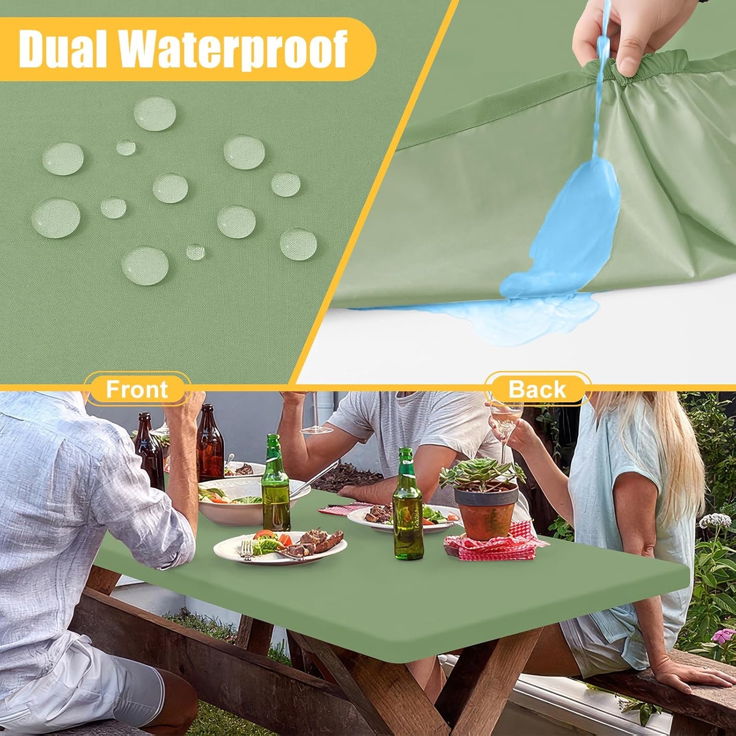 Rectangle Table Cloth, Waterproof Elastic Fitted Tablecloth for 4 Foot Folding Tables, Washable Polyester Tablecloths for Picnic, Camping, Outdoor (Green, 24"x48")