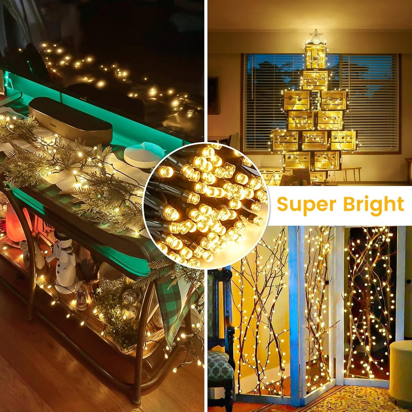 Connectable 300LED 99Ft 13Modes Christmas String Lights Outdoor Indoor | Extendable Green Wire Warm White Christmas Tree Lights with Timer | Twinkle Fairy Light Plug in for Xmas Tree(Warm White)