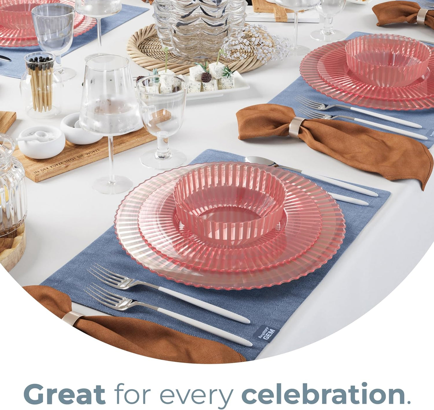 Exquisite 80 Piece Plastic Disposable Plates Set For 40 Guests I 20 X 9 Inch & 40 X 11 Inch Disposable Plastic Plates | Color: Pink | Great for Weddings Parties And Formal Occasions