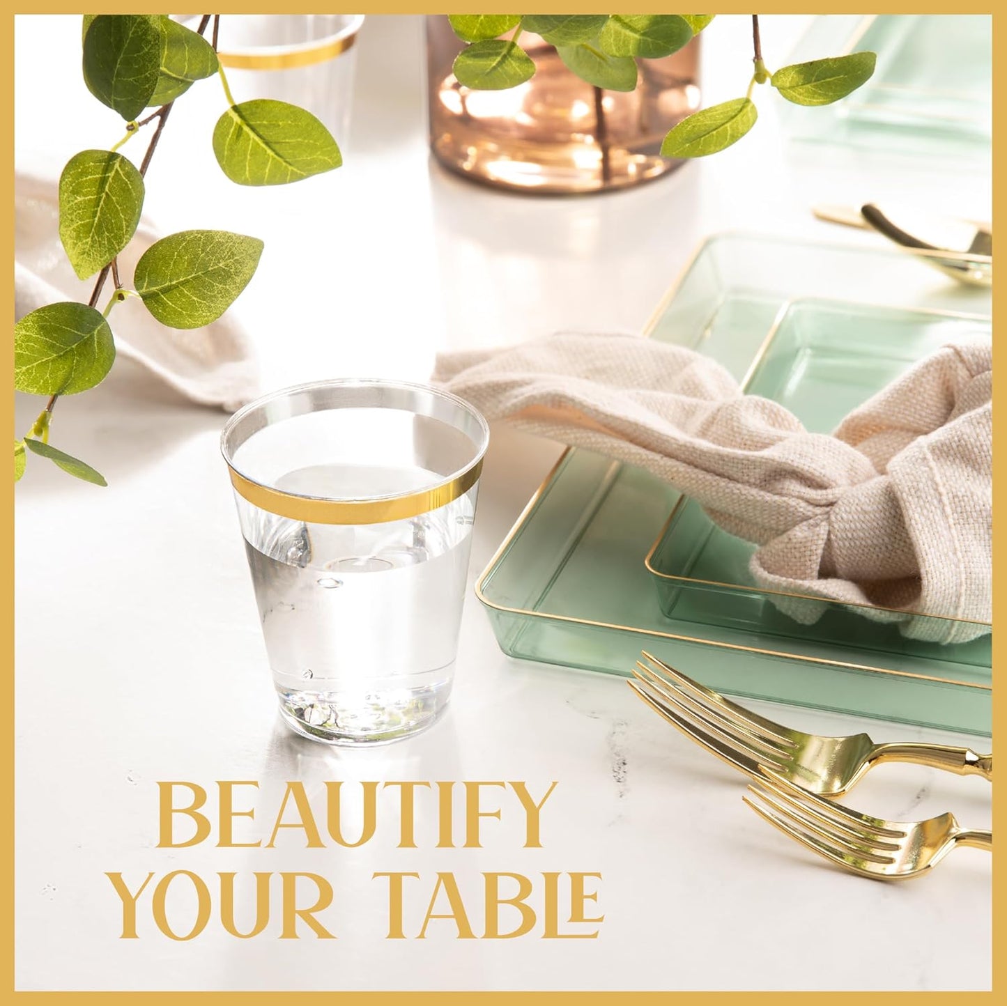 PLASTICPRO Disposable 7 oz Crystal Clear Plastic Tumblers With Gold Rim for Party's & Weddings pack of 100