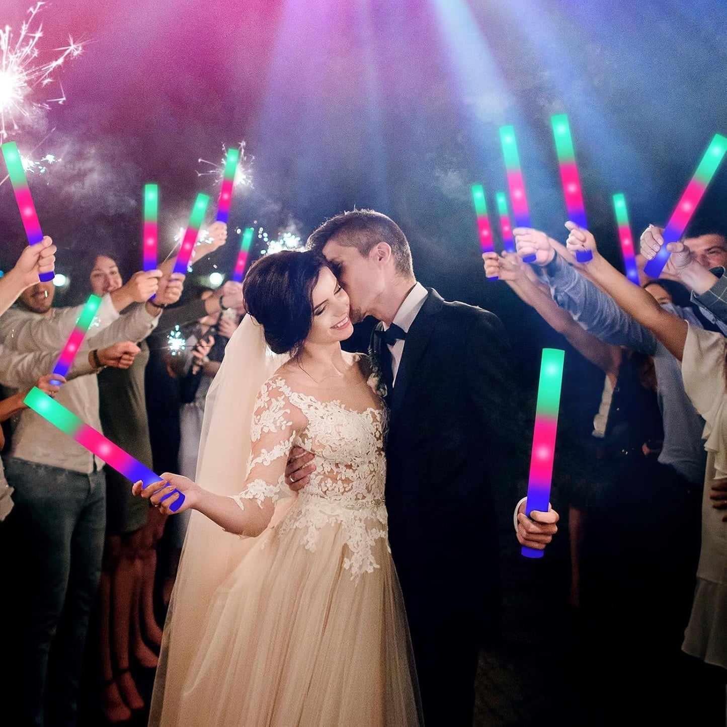 100 Pack LED Glow Sticks for Wedding, Bulk Foam Glow Sticks with 3 Modes Colorful Flashing, Glow Stick Bulk Party Pack for Wedding, Raves, Concert,Camping, Sporting Events, Pool Party