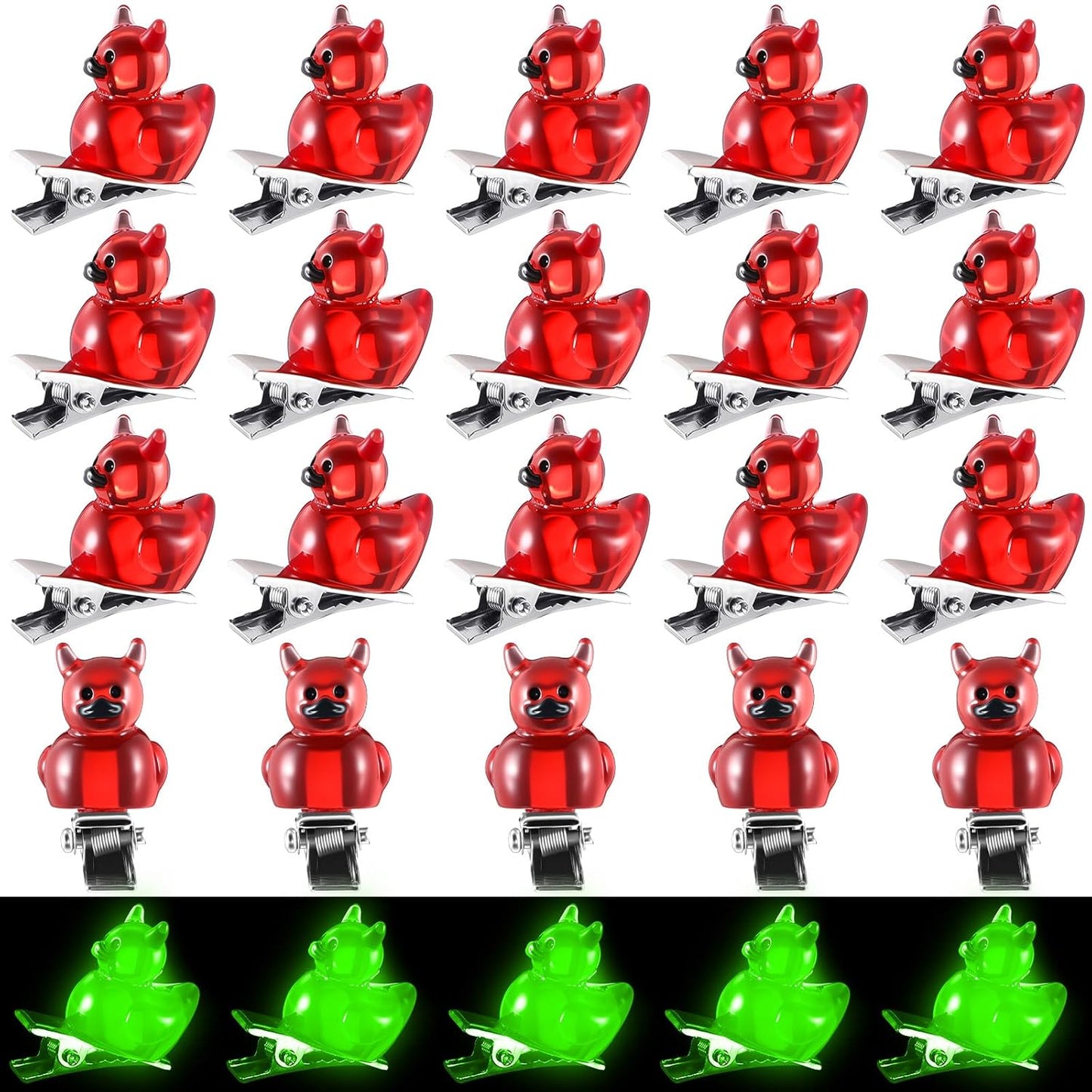 30 Pcs Mini Glow Hair Clips Girls Rave Hair Clips for Women Christmas Music Festival Holiday Party Supplies (Devil Duck)