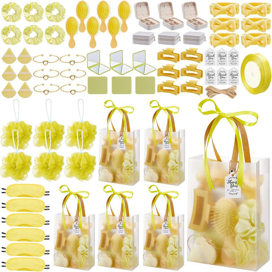 74Pcs Baby Shower Prizes for Game Winners Baby Shower Favors Gifts including Headband Hair Brush Jewelry Box with Gift Bag for Baby Shower Game Prizes Wedding Bridal Shower Favors (Yellow)