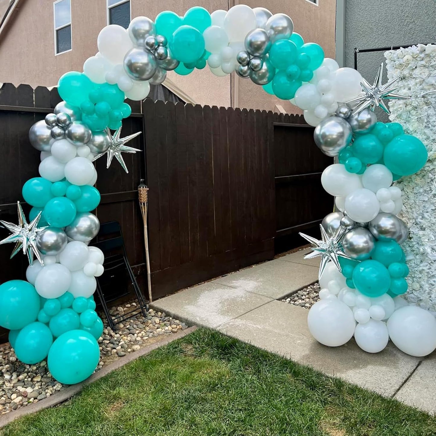 Teal Blue and Silver Balloons, 60 Packs 12Inch Teal and Metallic Silver Balloons, Teal Blue White Silver Confetti Balloon with Ribbons for Wedding Baby Bridal Baby Shower Birthday Party Decoration