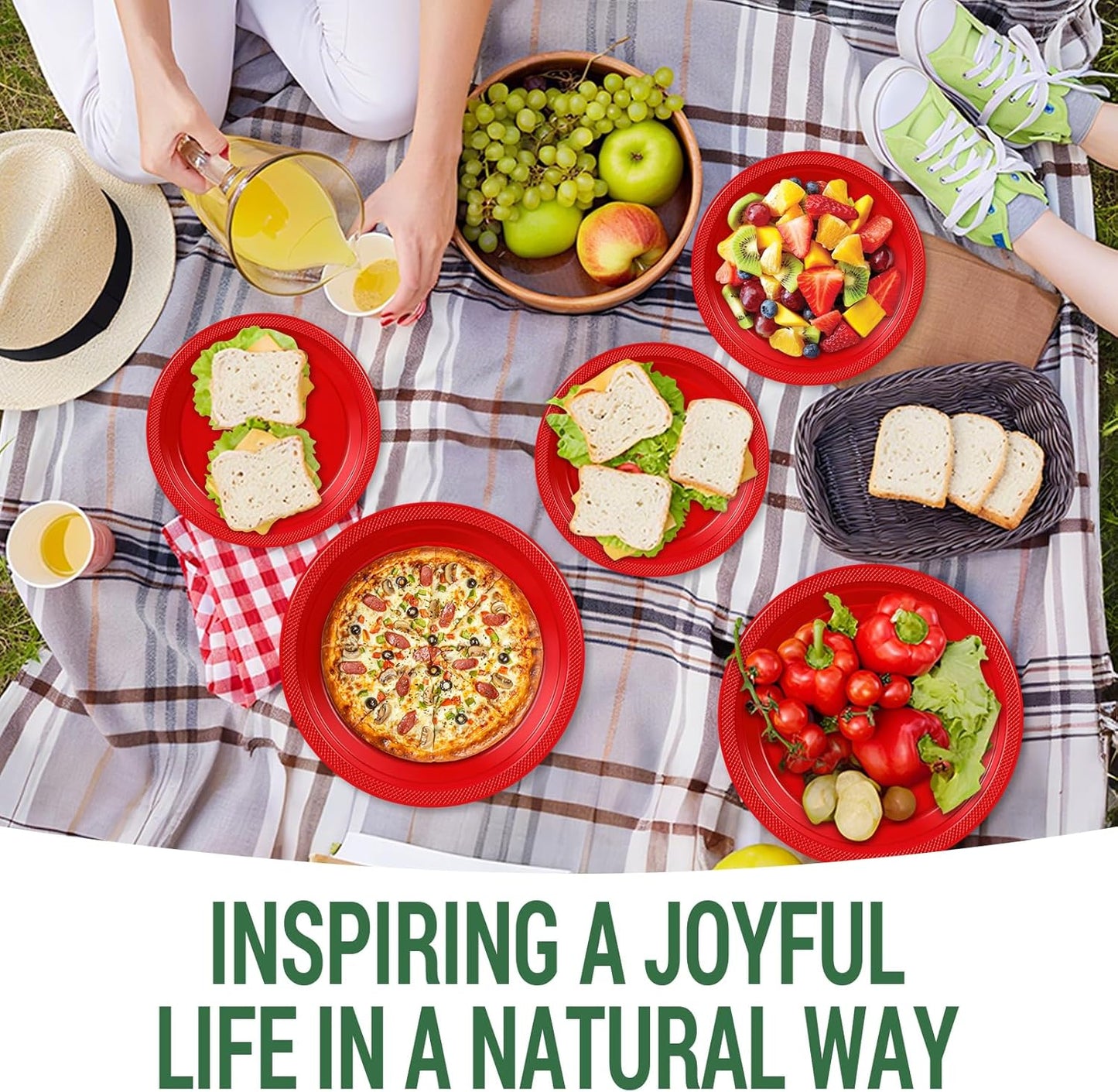 50 Red Plastic Plates For Party, Includes 25-9" & 25-7" Cake Dessert Plastic Dinner Plates Disposable For Party Supplies