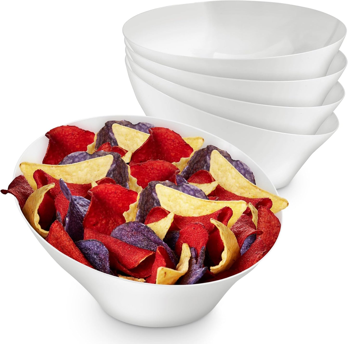 54oz White Plastic Serving Bowls (4 Pack) Large Disposable Snack Bowl Candy Dishes, Buffet Containers, Chips, Popcorn, Snacks, Punch, Salad Bar, Parties, Office Desk, Bridal Shower, Party Supplies