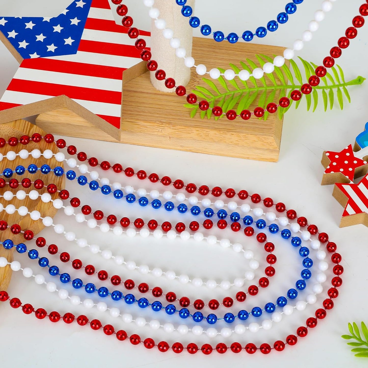 4th of July Necklace Decorations, 30PCS 4th of July Beads Necklaces Accessories, Metallic Patriotic Independence Day Red Blue White Bulk, Beads Necklace for Memorial Day Patriotic Parades Party Favors