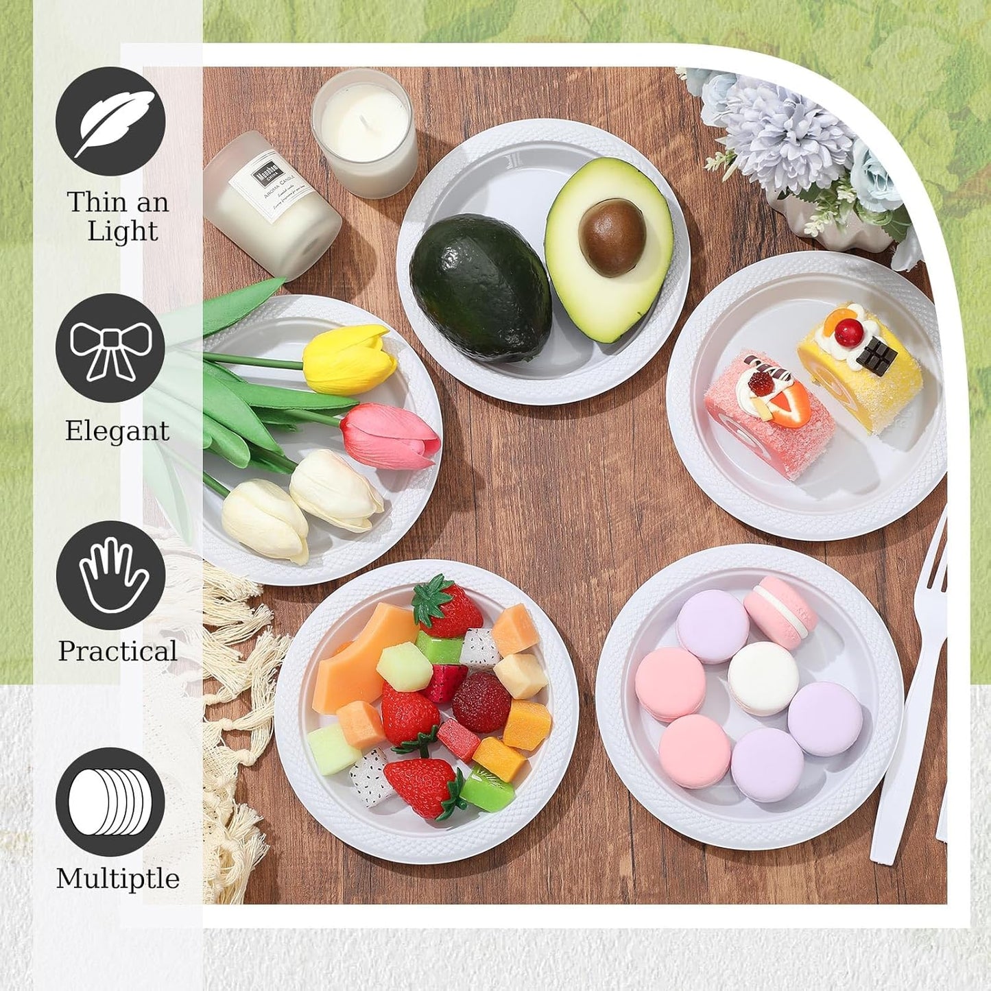 Hushee 600 Pcs 6 Inch Plastic Dessert Plates with Forks for Cake Appetizer, 300 Disposable Plates and 300 Plastic Forks for Wedding Birthday Party Event Bulk (White)