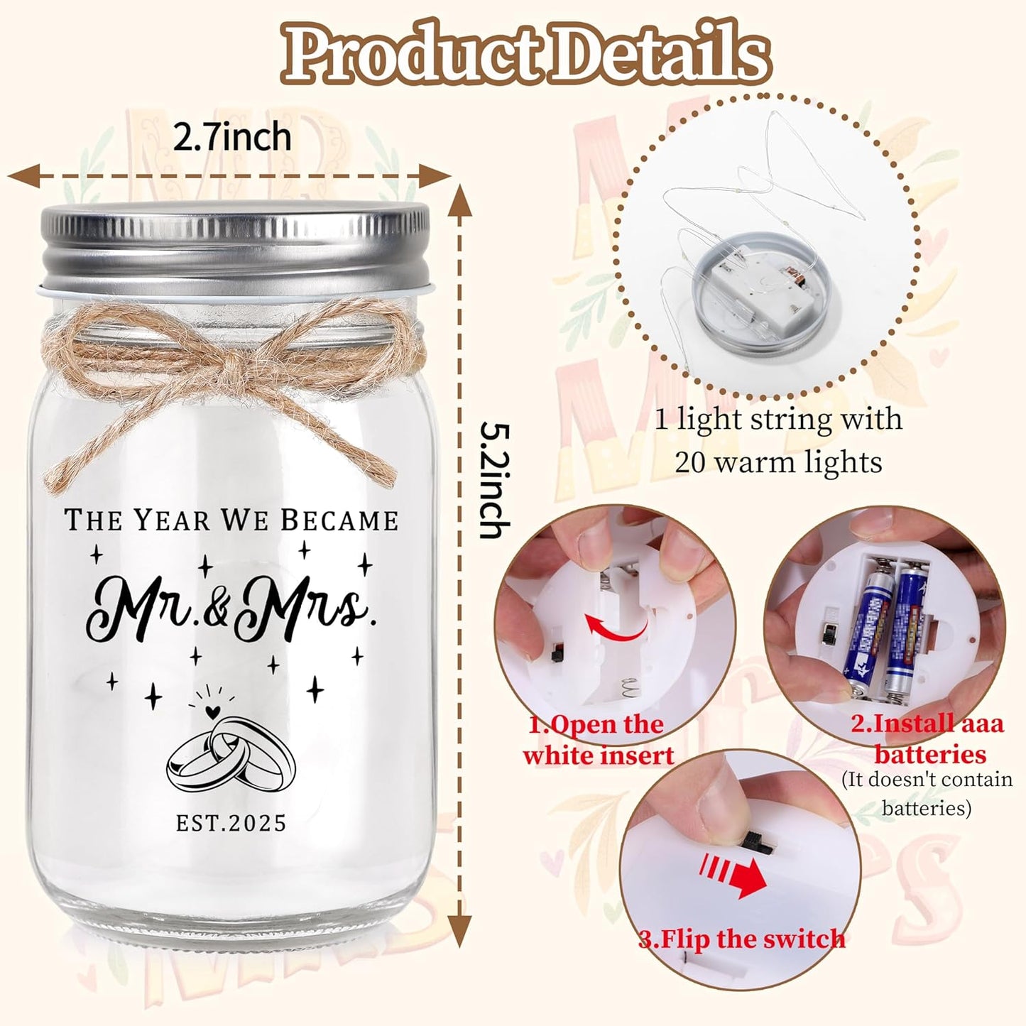 Wedding Gifts for Couples 2025, Bridal Shower Gifts, Engagement Gift for Couples, Wedding Decor, Mr & Mrs Gift for Newlyweds