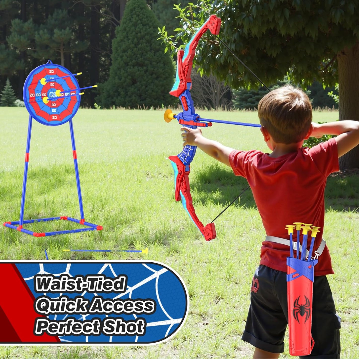 Bow and Arrow Set for Kids, LED Light Up Archery Set with 7 Suction Cup Arrows, Quiver & Standing Web Target for Indoor/Outdoor, Birthday Gifts Toys for 4 5 6 7 8 9 10 12 Year Old Boys Girls