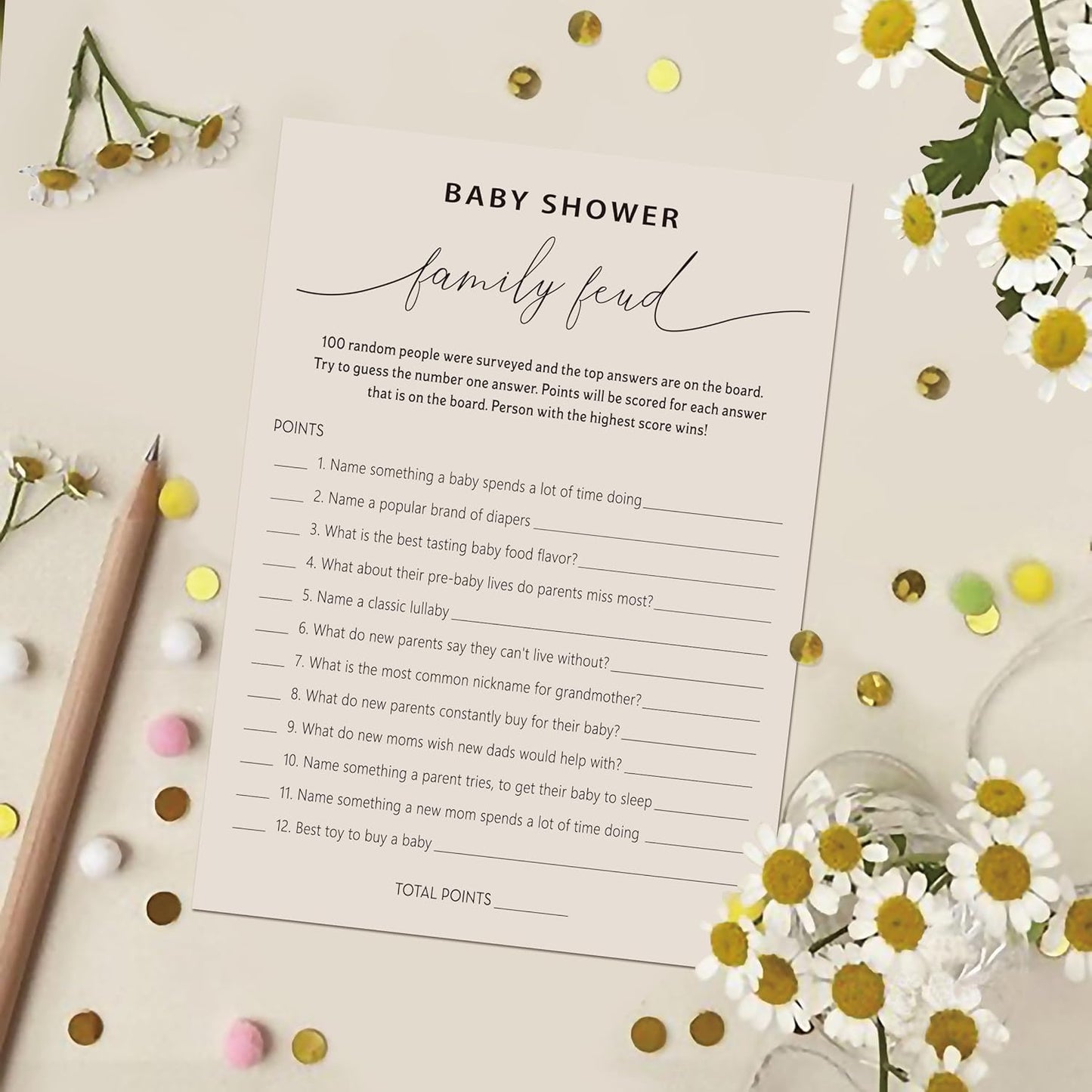 Baby Shower Family Feud Game - Pack of 30 Game Cards 1 Answer Key, Baby Shower Game for Boy & Girl, Gender Neutral Baby Shower Decorations, Baby Feud Game Supplies-07B-Light Brown