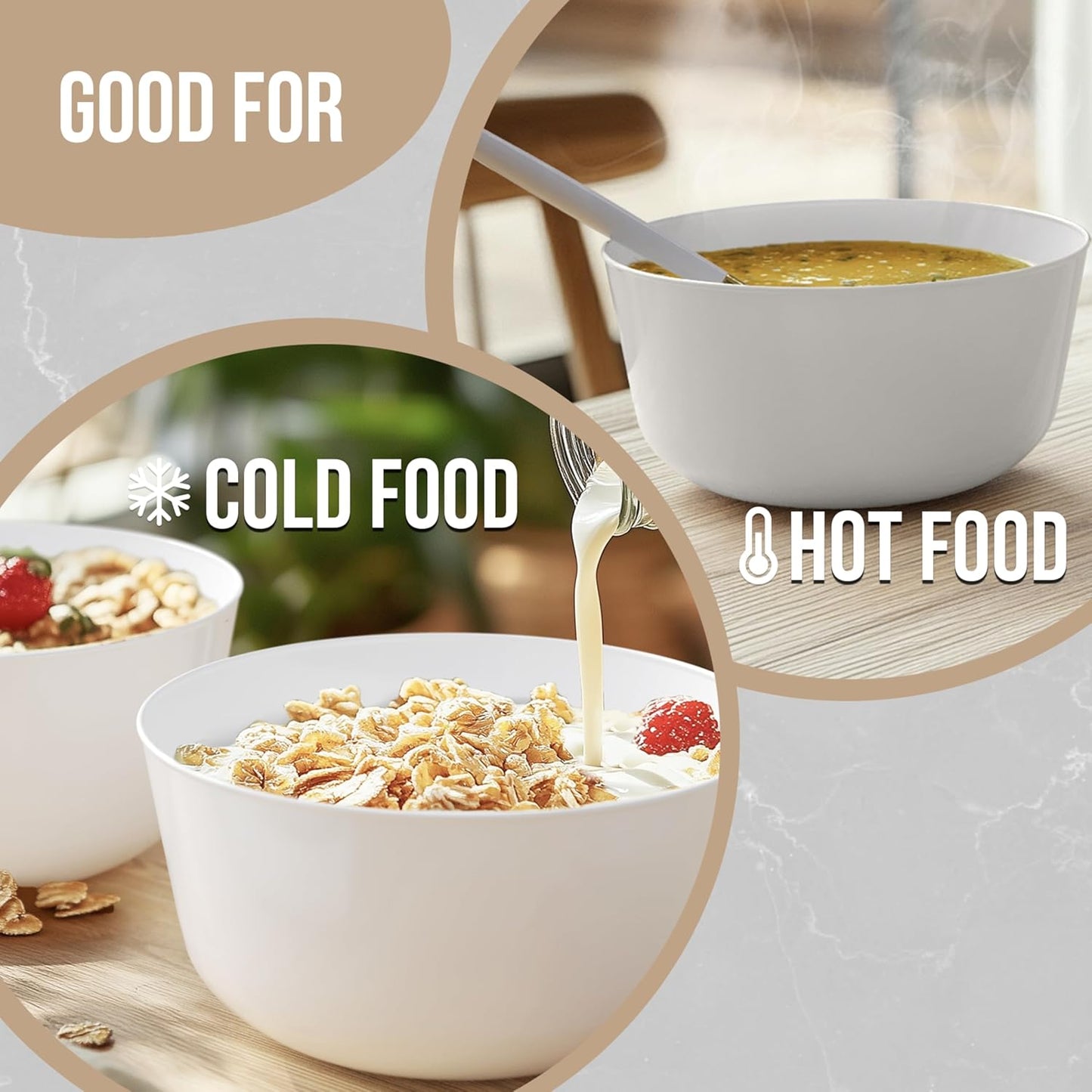 Trendables Disposable Bowls - Set of 50, 24 Oz Fancy White Plastic Serving Bowls, Perfect for Ice Cream, Salad, Candy