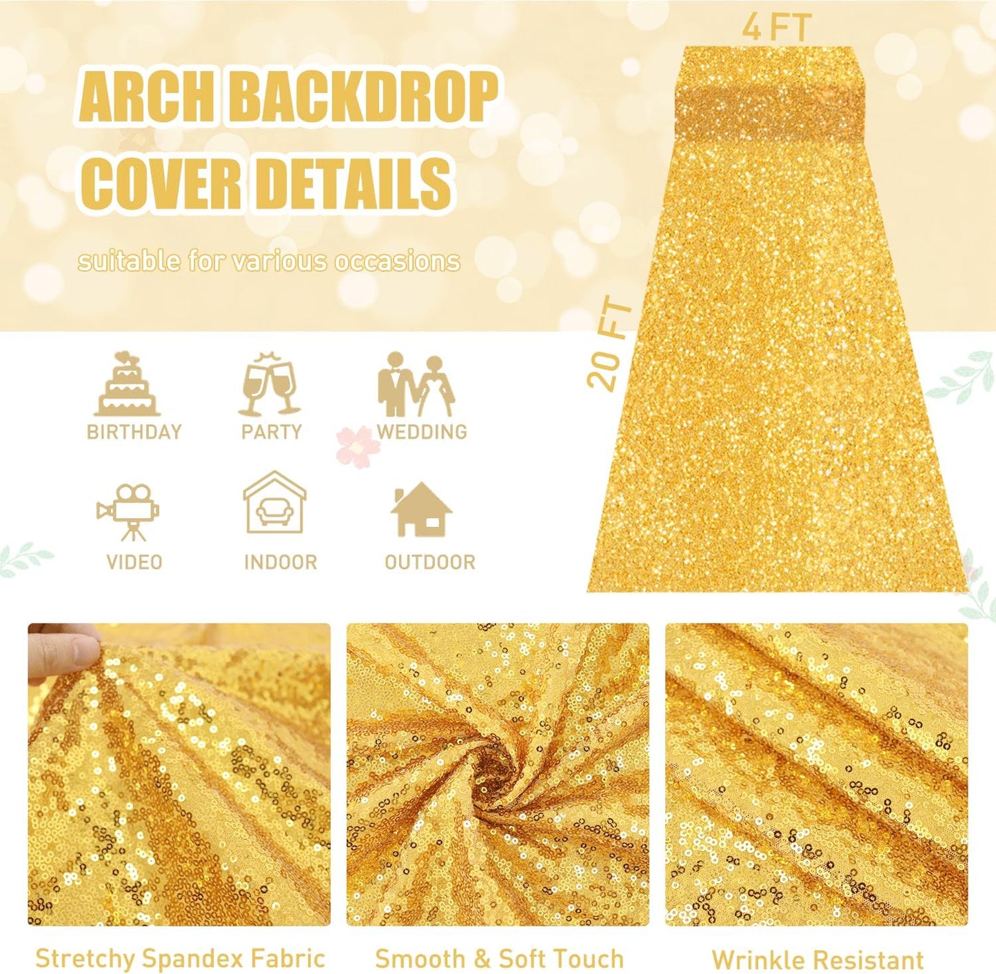 FUHSY Aisle Runner Gold Wedding Aisle Runners 4FT x 20FT Glitter Sequin Runner Rug Sparkly Party Carpet Wedding Floor Runners for Prom Decorations Indoor Outdoor