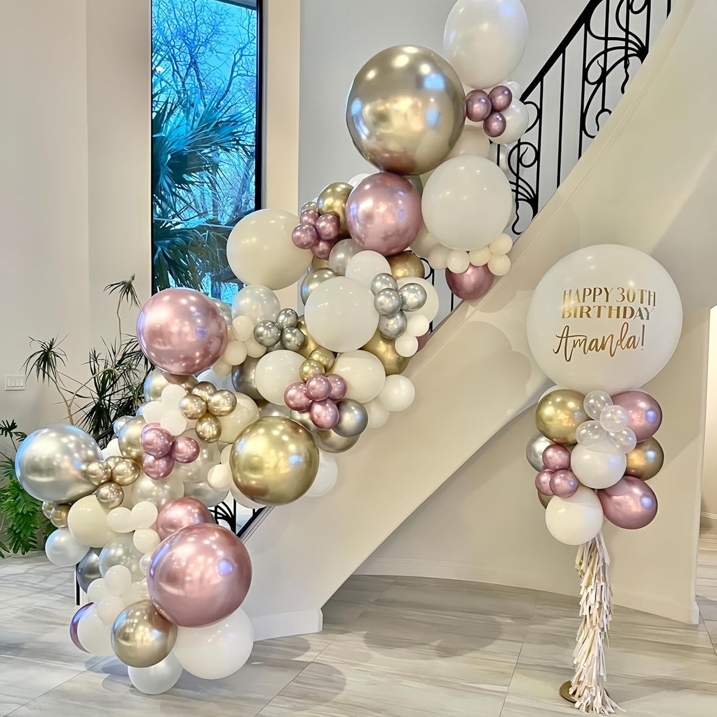 Pink White Winter Wonderland Snowflake Balloons Set, Metallic Light Pink Gold Silver White Snowflake Confetti Balloons for Girl Christmas Birthday Winter Onederland Baby Shower Xmas Party Decorations