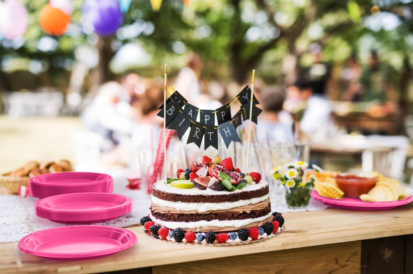 Exquisite Party Solids Cerise Plastic Plates For Party 9" Cerise Disposable Plates Heavy Duty 100 Pcs Plastic Dinnerware Sets Heavy Duty 350 GSM Disposable Dinnerware Set