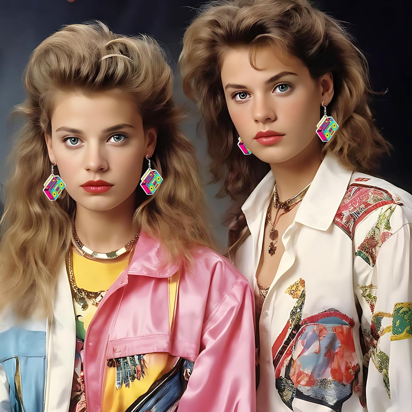 90s 80s Earrings for Women Retro Cassette Tape Earrings Acrylic Radio Tape Drop Dangle Earring for Halloween Cosplay Glow Party Music Festival Costume Accessories