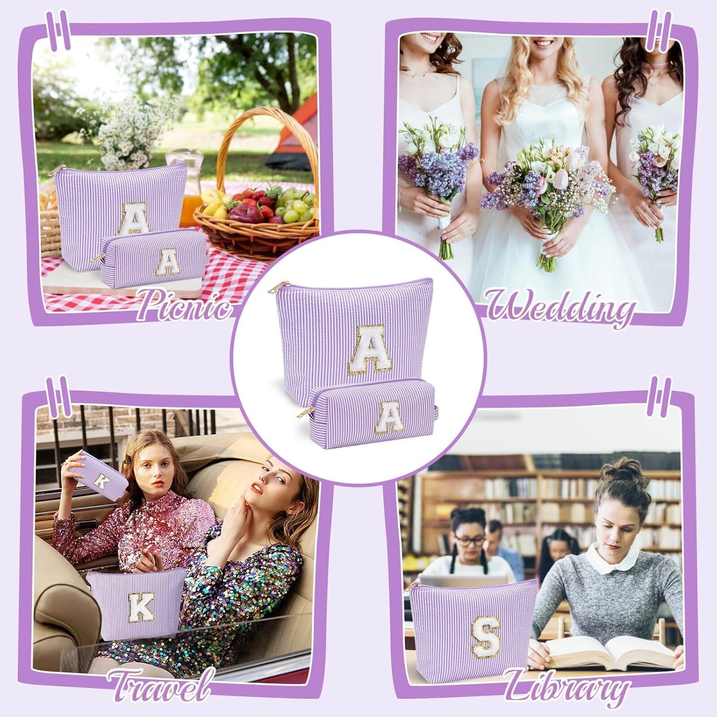 YOOLIFE Personalized Friend Birthday Gifts - 2 Pieces Makeup Bag Cosmetic Bags for Women Travel Makeup Bag Make up Bag with Small Makeup Bag Wedding Bridesmaid Gifts Teacher Gifts for Women Letter H