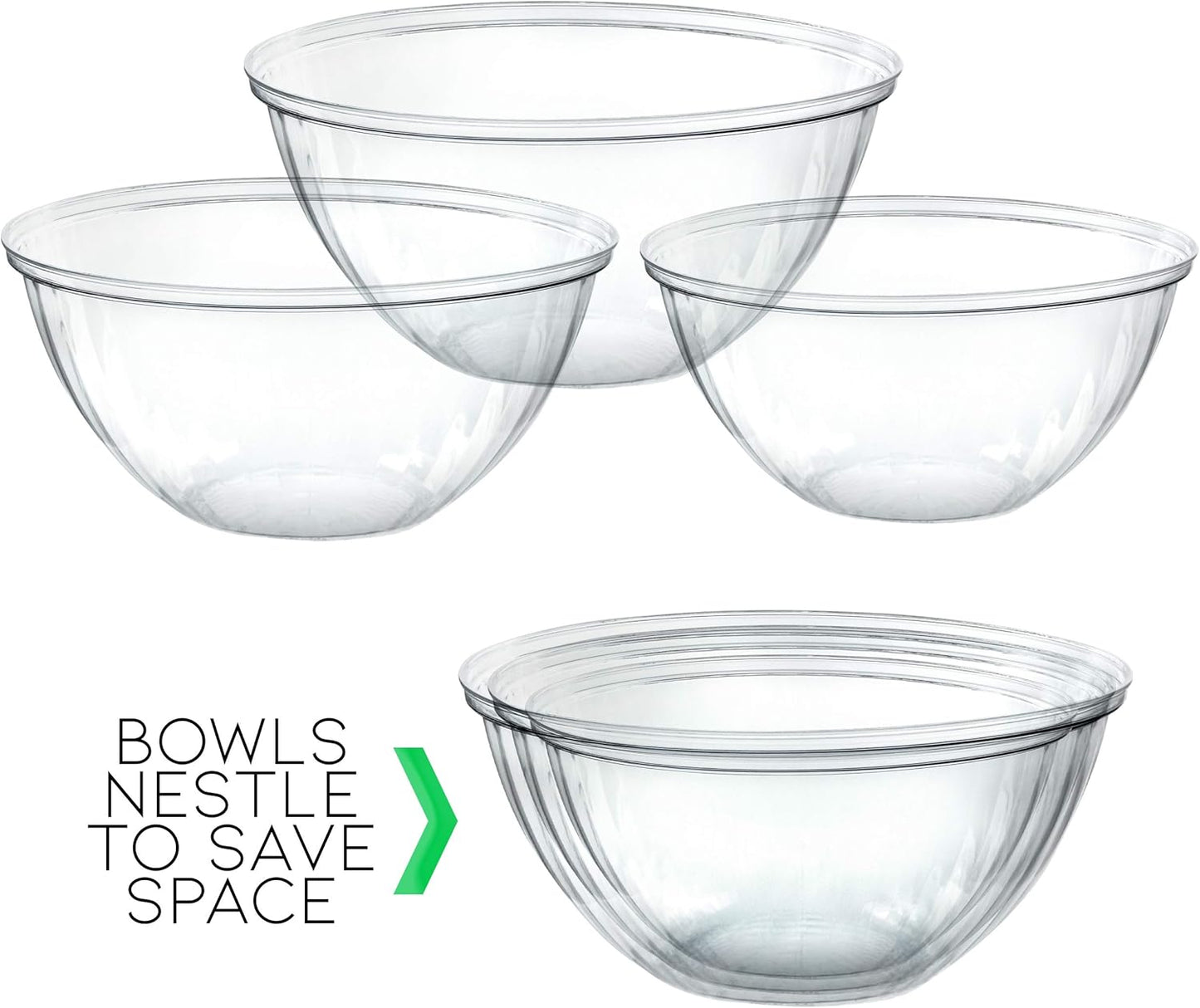 PLASTICPRO Disposable Round Crystal Clear Serving Bowls, Party Snack or Salad Bowl, Plastic Clear Chip Bowls, Party Snack Bowls, Candy Dish, Salad (2, 96 OUNCE)