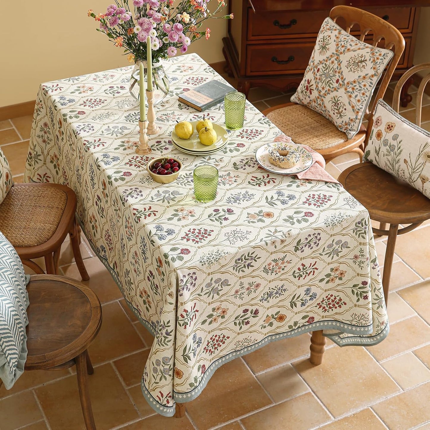 ISAENNE Designer Linen Tablecloth Rectangular,Western Colorful Floral Indoor Table Cloth,Wrinkle Resistant Decor Tablecloths for Dining Thanksgiving Kitchen Christmas,55"*87"-Serenity B