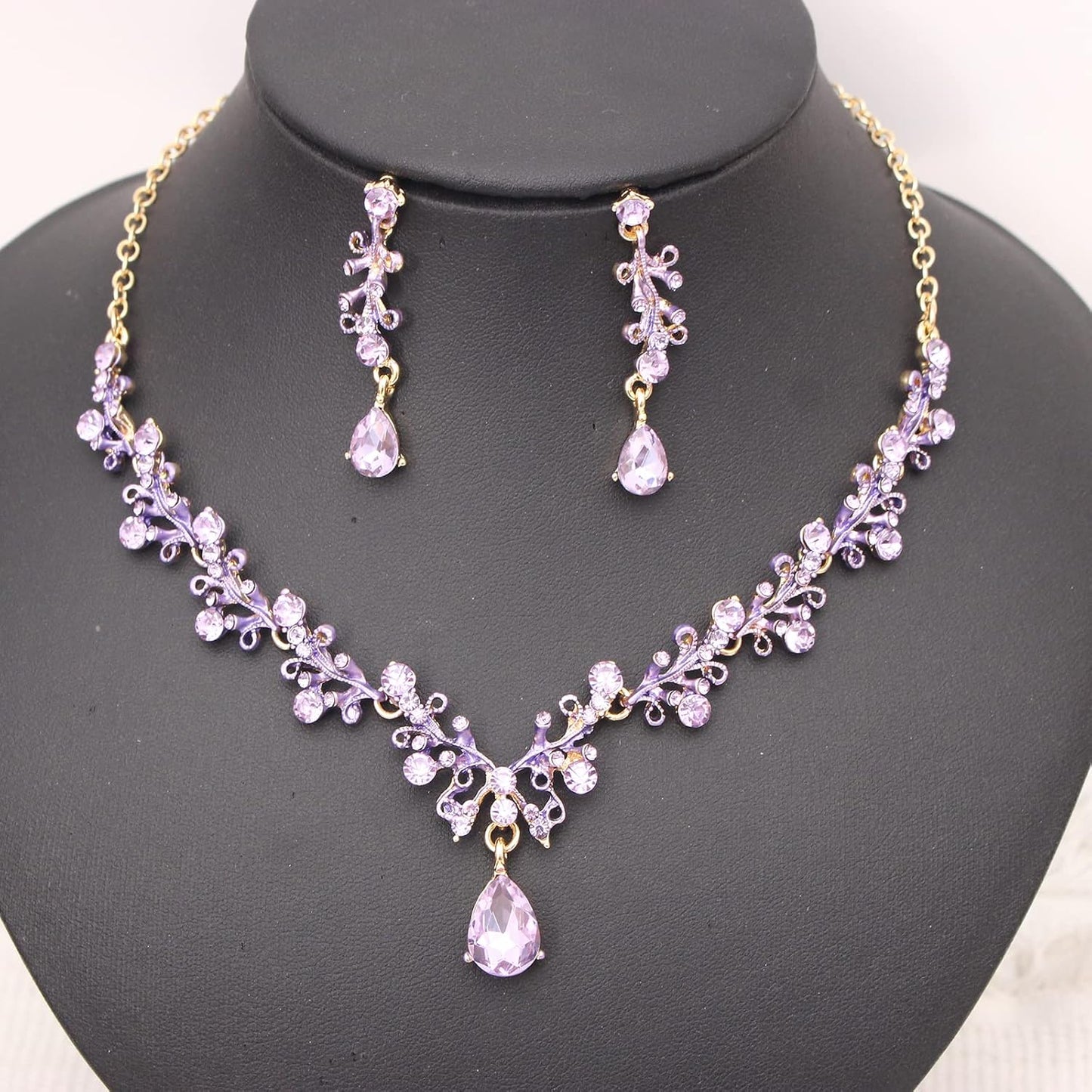 3Pcs Austrian Crystal Jewelry Set for Women, Necklace Dangle Earrings Link Bracelet Jewelry Set with Gold/Platinum/Gun Plated, Wedding Party Jewelry for Bridal Bridesmaid