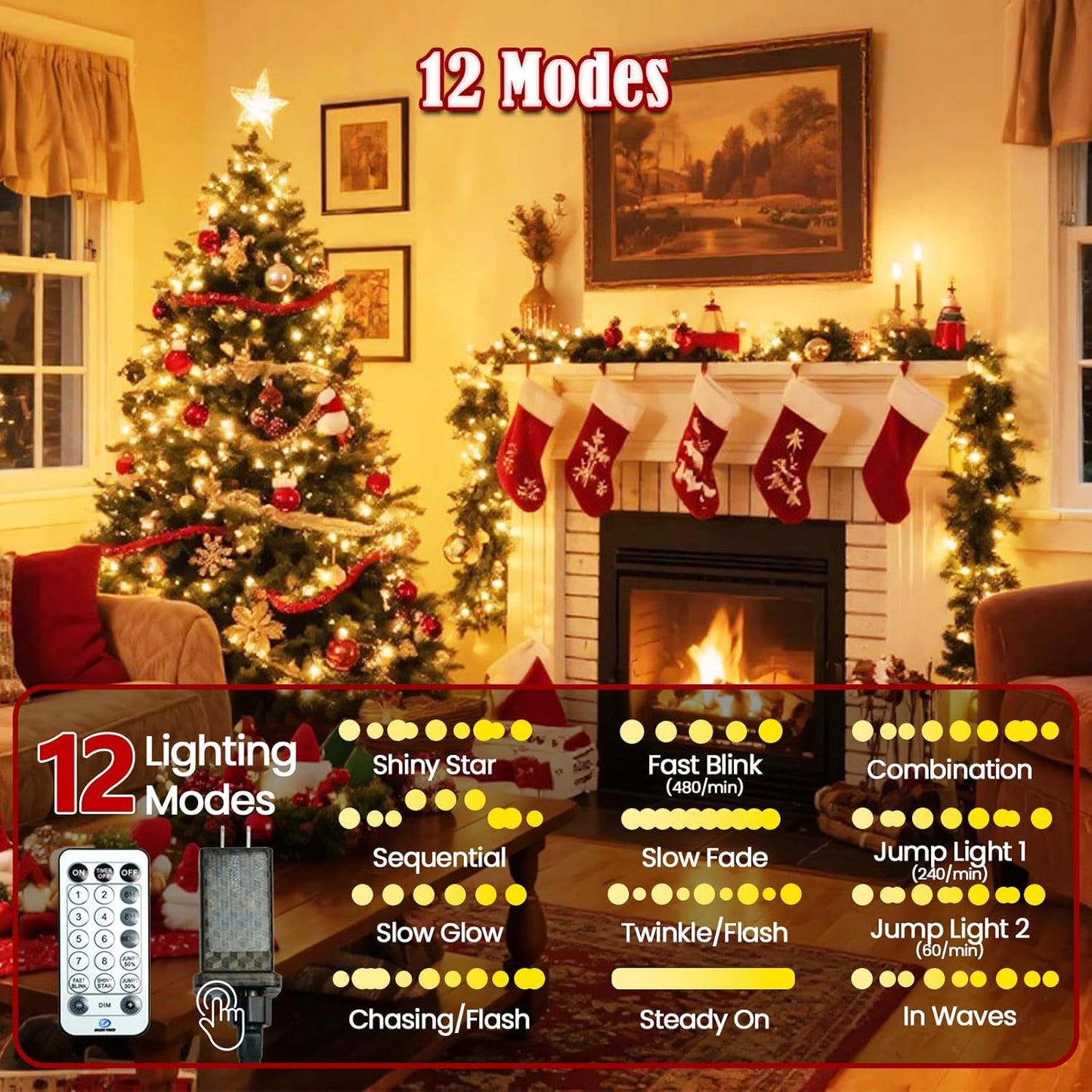 Voice Control 88ft 240LED Smart Christmas String Lights Outdoor/Indoor | String Lights Plug in with Remote, 12Modes, 7Voice Commands & Timers, Christmas Twinkle Light for Xmas Tree Decor (Warm White)
