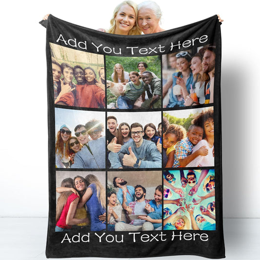 Custom Blanket with Photos Personalized Picture Collage Throw Blankets Gifts for Mother Father Lover Friend Customized Picture Gifts Flannel Blanket Christmas Birthday Wedding 60"X80" Made in USA